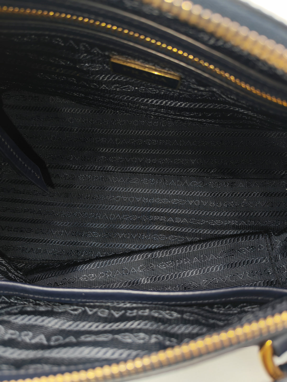 Prada 1BA104 Two-way Bag in Navy Blue Tessuto Nylon & Calfskin Leather Gold Hardware
