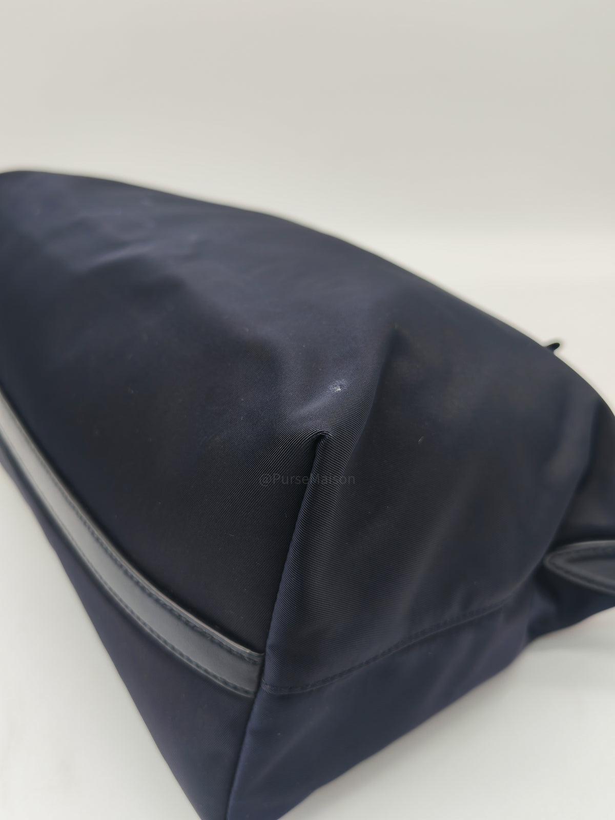 Prada 1BA104 Two-way Bag in Navy Blue Tessuto Nylon & Calfskin Leather Gold Hardware