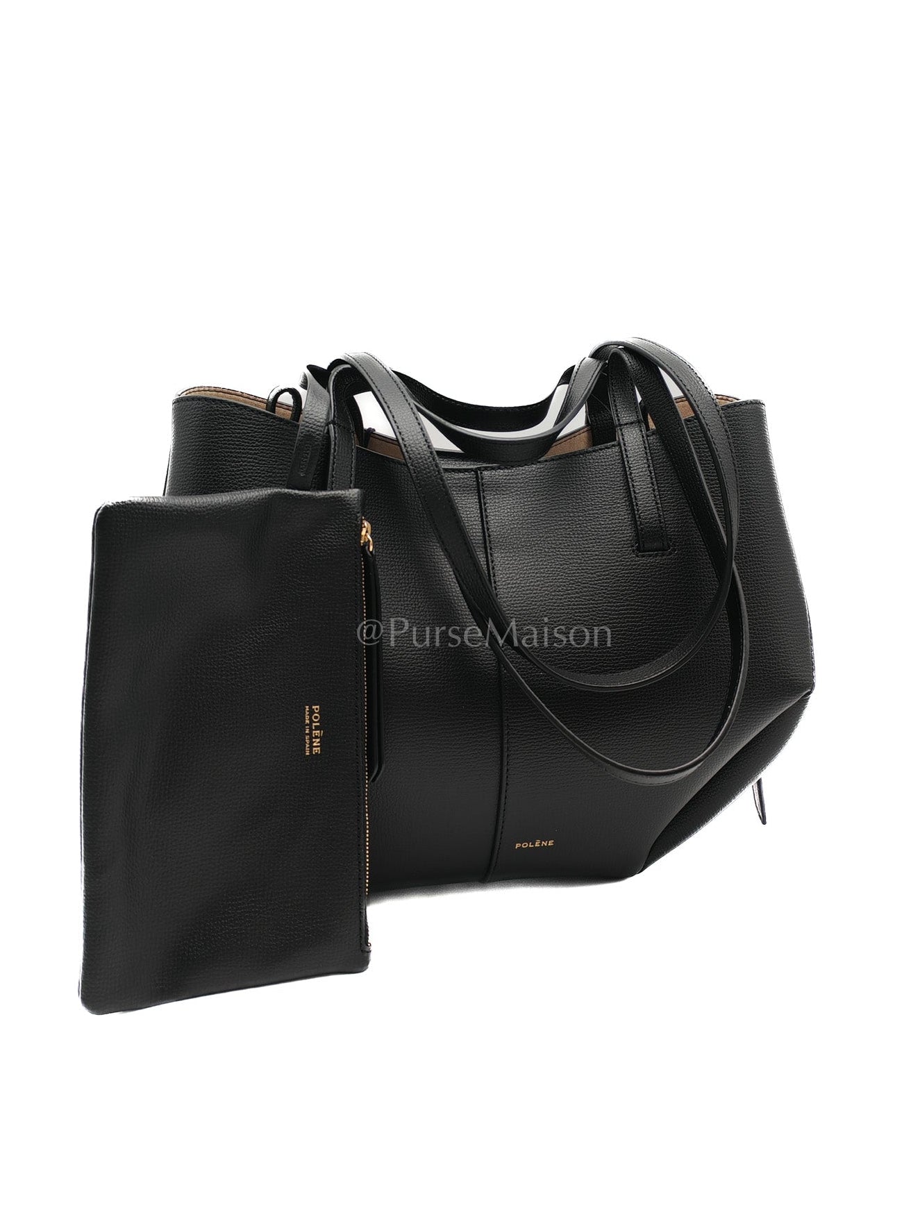 Cyme Mini in Black Graine Leather and Black Stitiching Tote Bag | Purse Maison Luxury Bags Shop