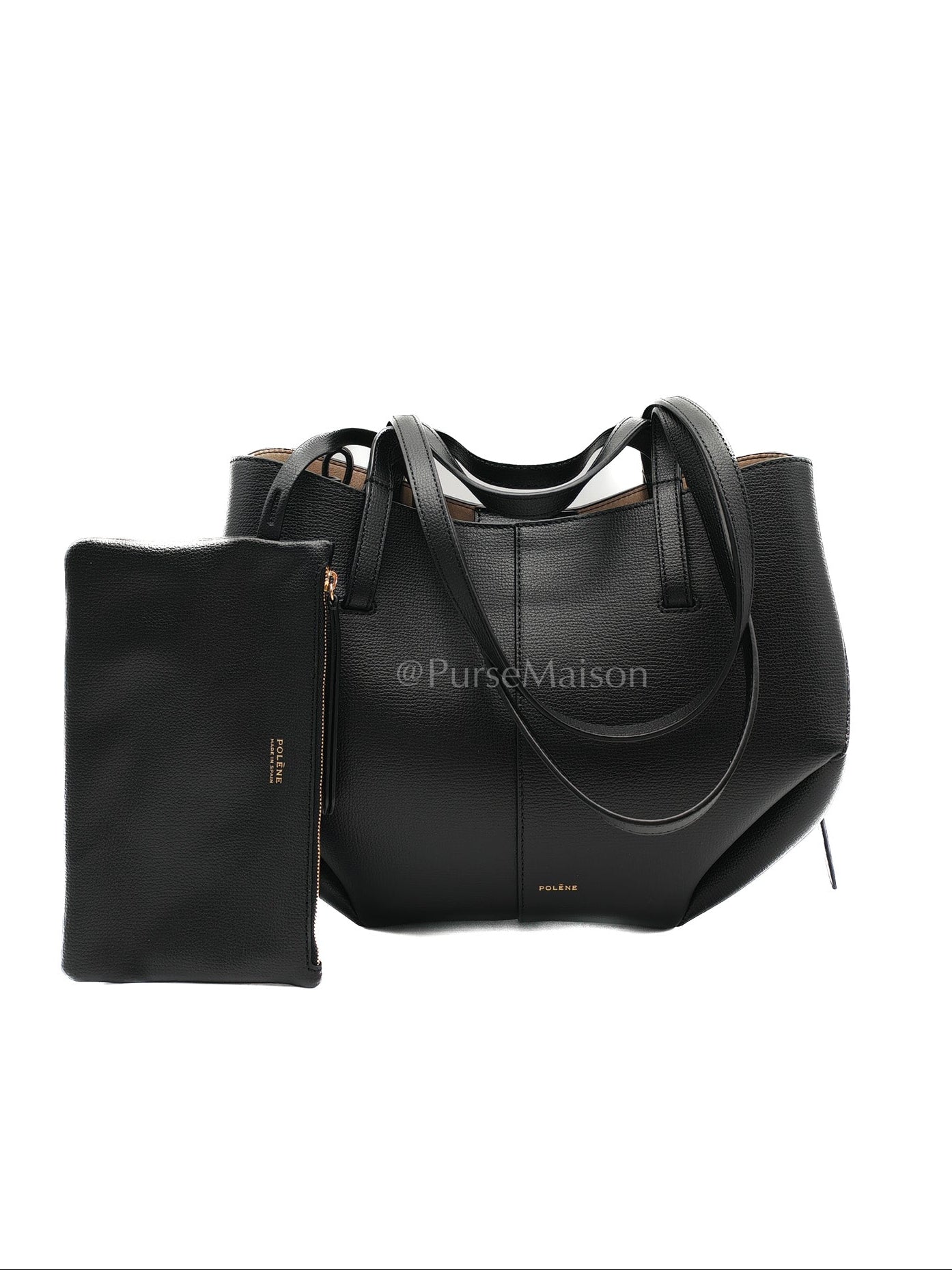 Cyme Mini in Black Graine Leather and Black Stitiching Tote Bag | Purse Maison Luxury Bags Shop