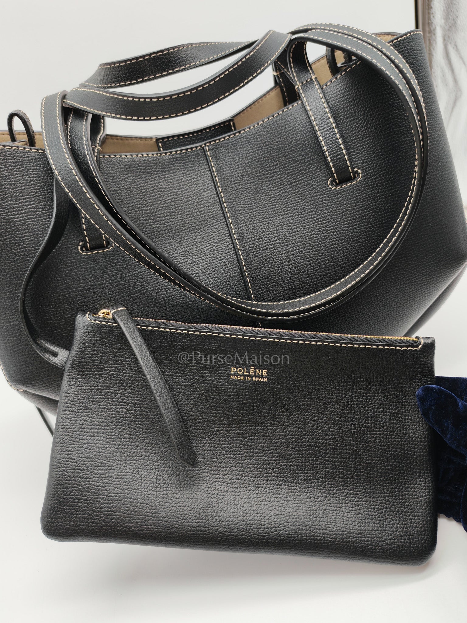 Cyme Mini in Black Grained Leather Tote Bag | Purse Maison Luxury Bags Shop