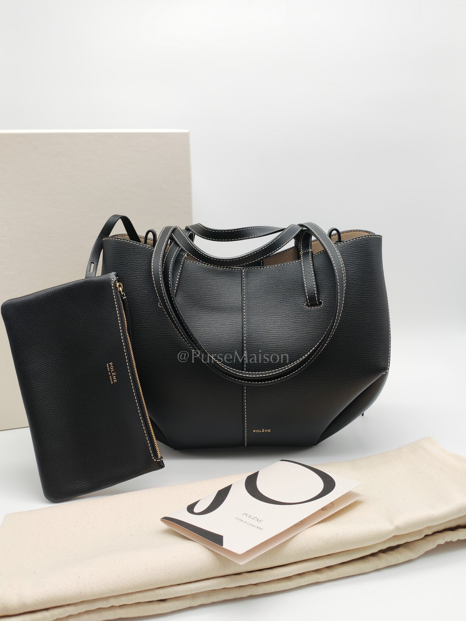 Cyme Mini in Black Grained Leather Tote Bag | Purse Maison Luxury Bags Shop