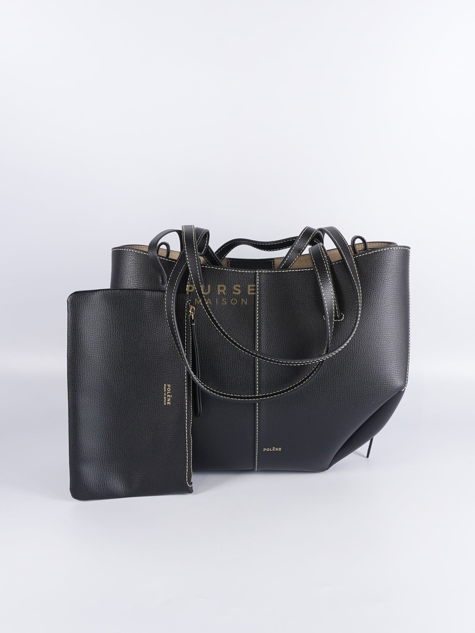 Cyme Mini In Noir Courtures Ecrues Graine Leather | Purse Maison Luxury Bags Shop