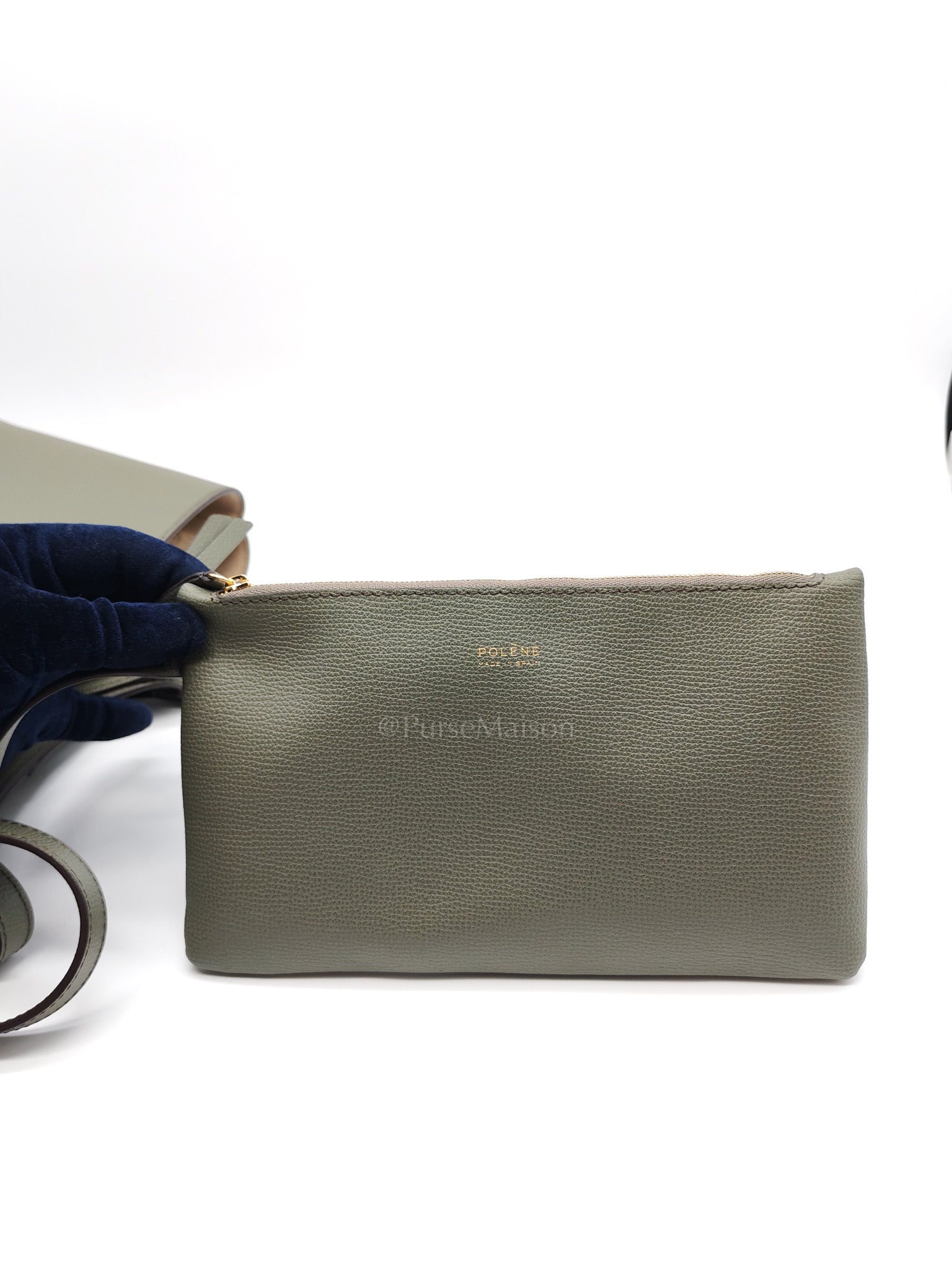 Cyme Shoulder Bag Large in Smoky Green Texture Leather | Purse Maison Luxury Bags Shop