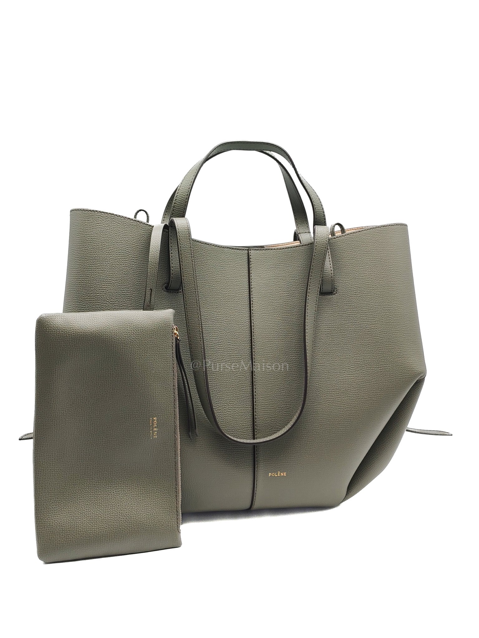 Cyme Shoulder Bag Large in Smoky Green Texture Leather | Purse Maison Luxury Bags Shop
