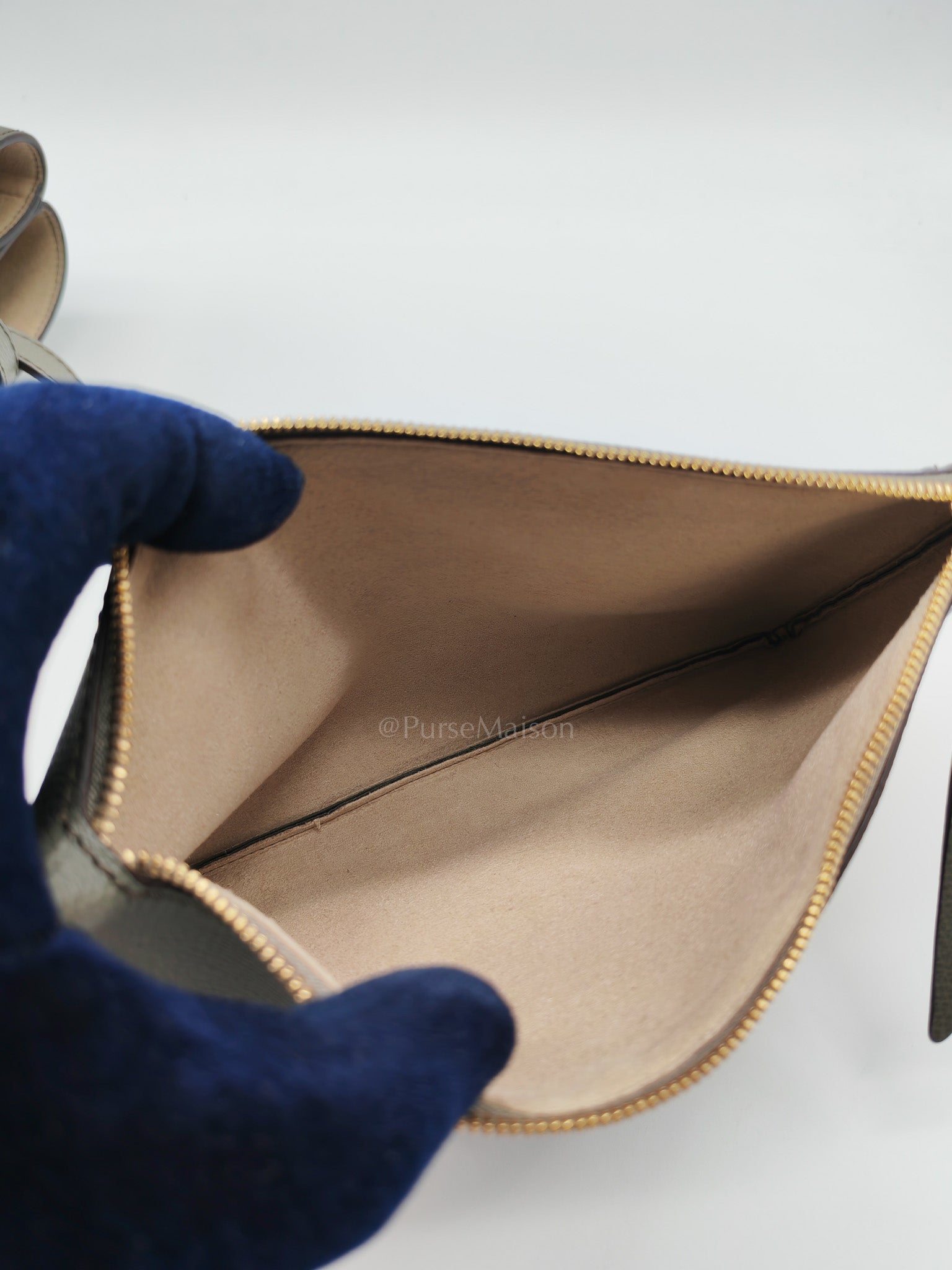 Cyme Shoulder Bag Large in Smoky Green Texture Leather | Purse Maison Luxury Bags Shop