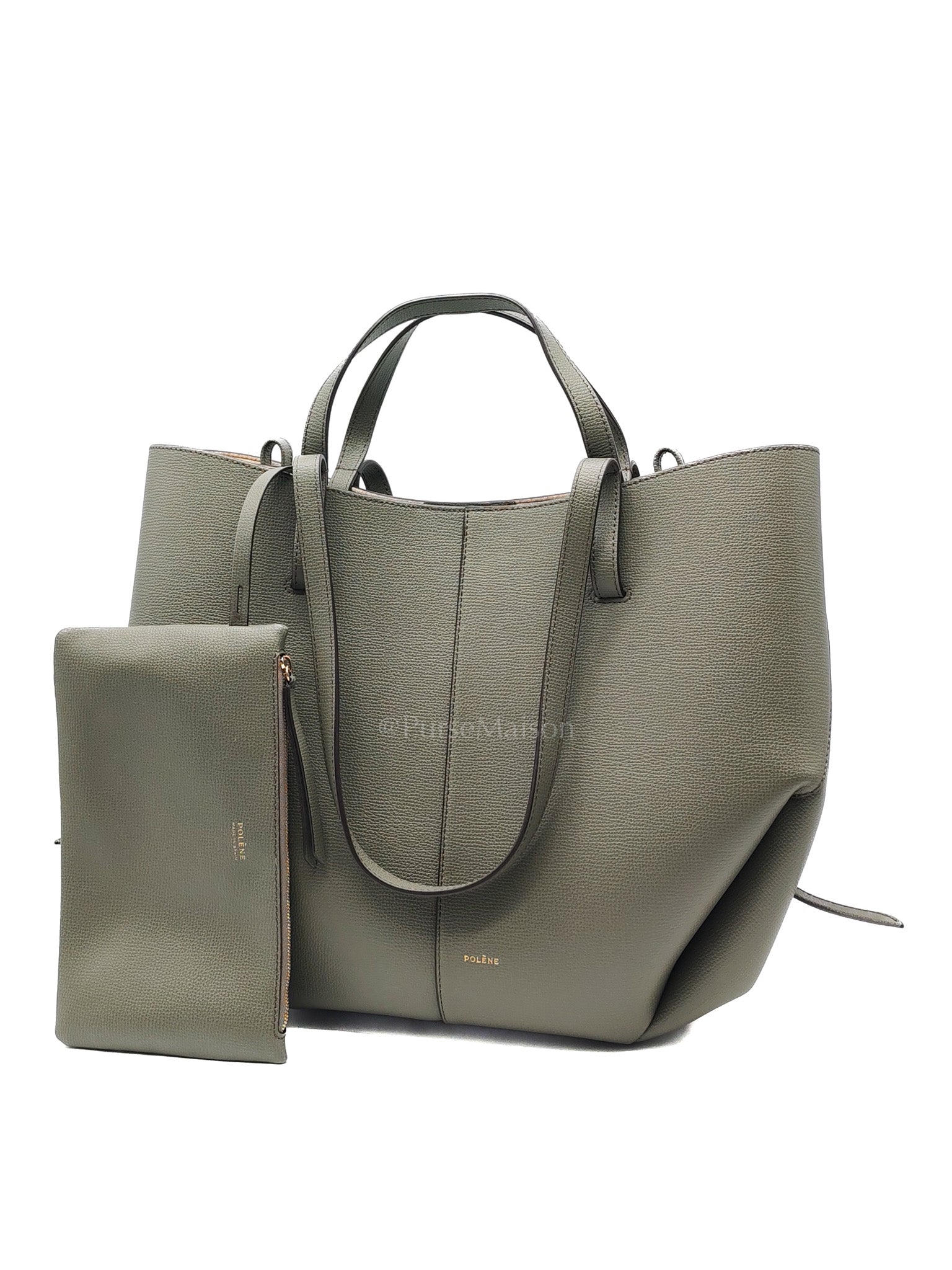 Cyme Shoulder Bag Large in Smoky Green Texture Leather | Purse Maison Luxury Bags Shop