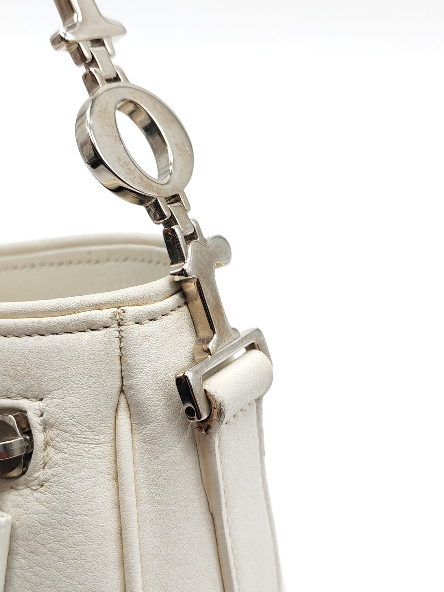 D Charm Pochette Shoulder Bag in White & Silver Hardware | Purse Maison Luxury Bags Shop