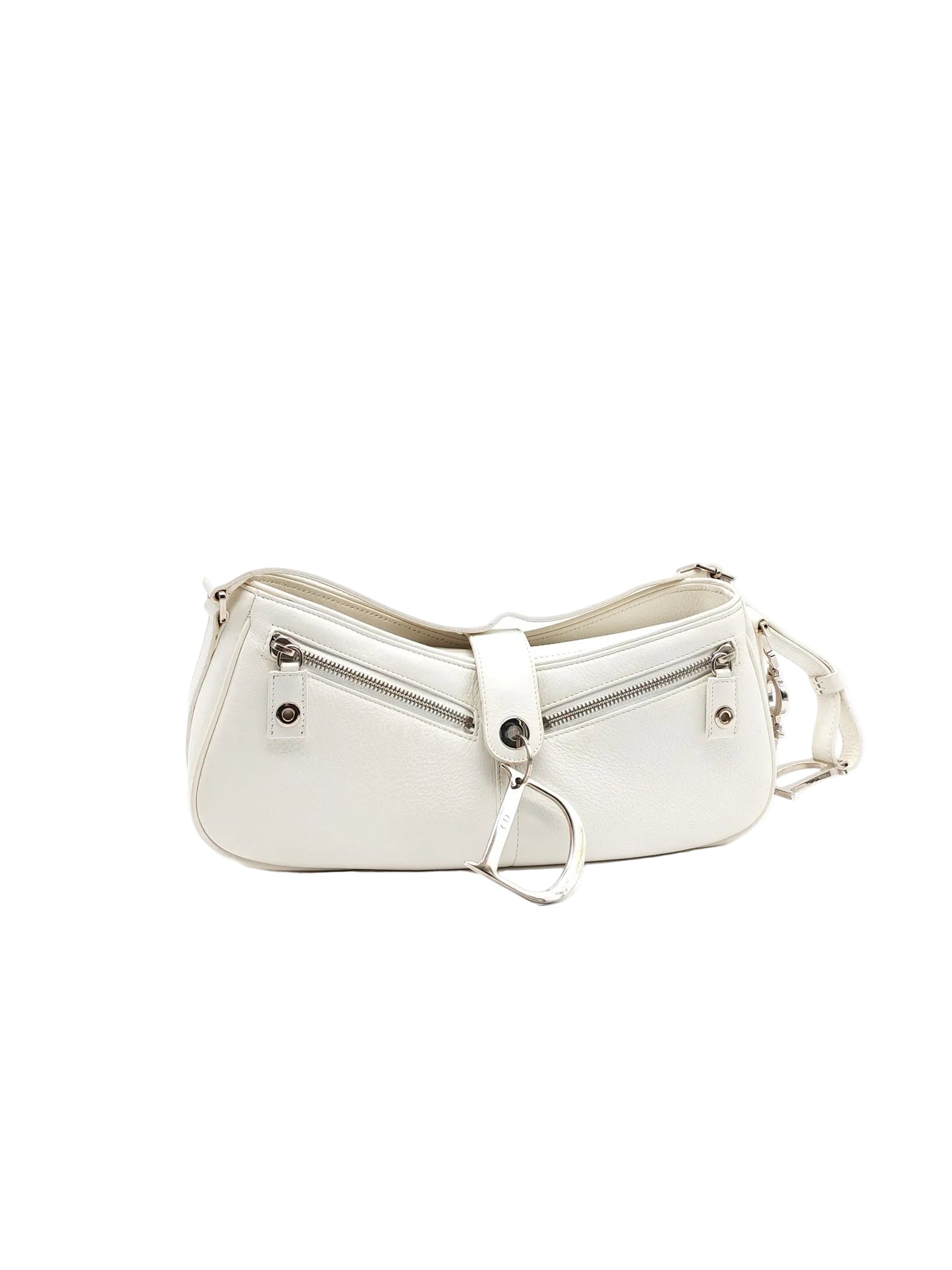 D Charm Pochette Shoulder Bag in White & Silver Hardware | Purse Maison Luxury Bags Shop