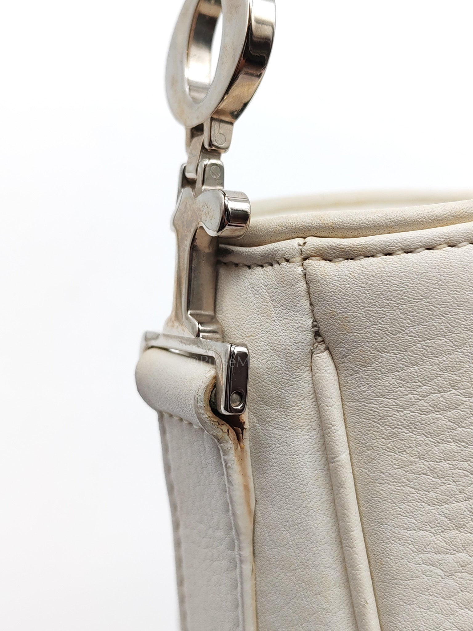 D Charm Pochette Shoulder Bag in White & Silver Hardware | Purse Maison Luxury Bags Shop