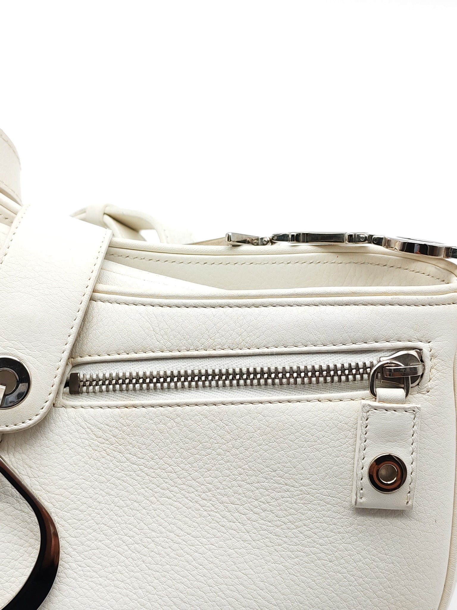 D Charm Pochette Shoulder Bag in White & Silver Hardware | Purse Maison Luxury Bags Shop