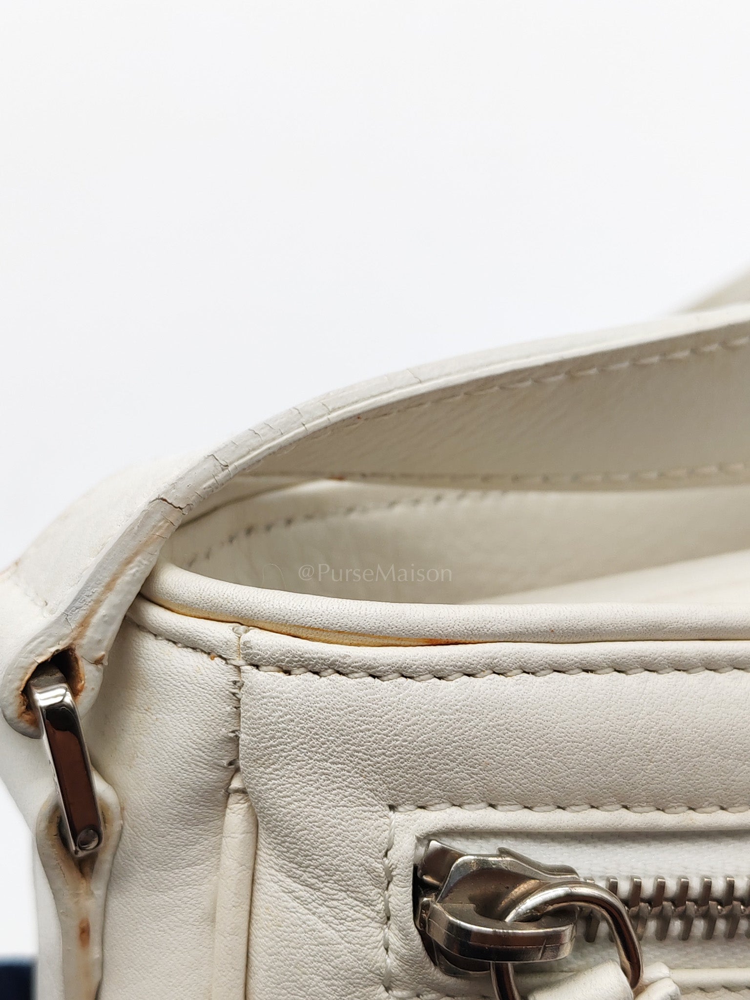D Charm Pochette Shoulder Bag in White & Silver Hardware | Purse Maison Luxury Bags Shop