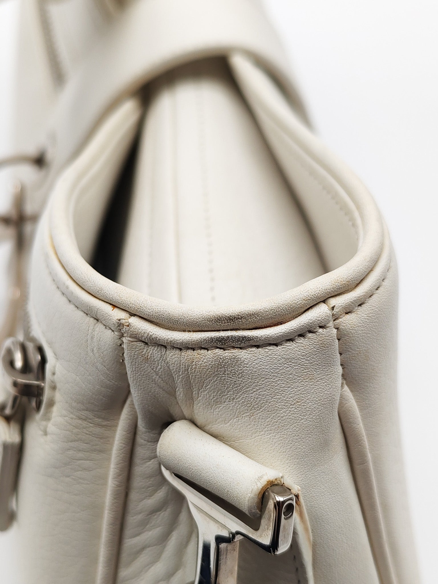 D Charm Pochette Shoulder Bag in White & Silver Hardware | Purse Maison Luxury Bags Shop