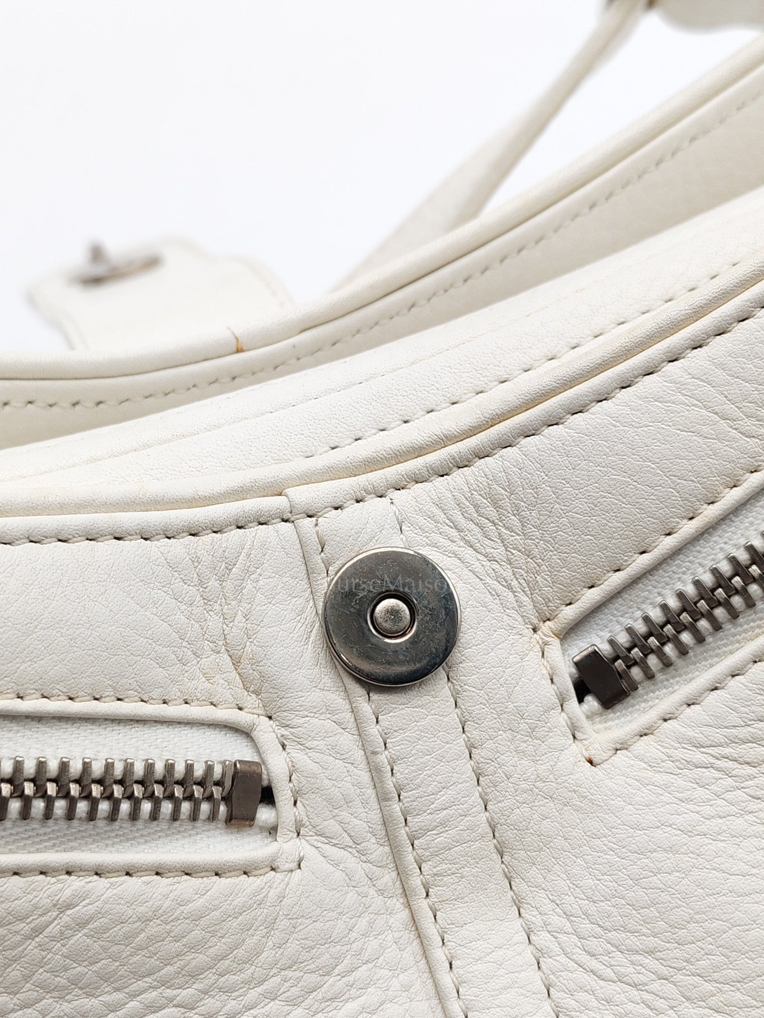 D Charm Pochette Shoulder Bag in White & Silver Hardware | Purse Maison Luxury Bags Shop