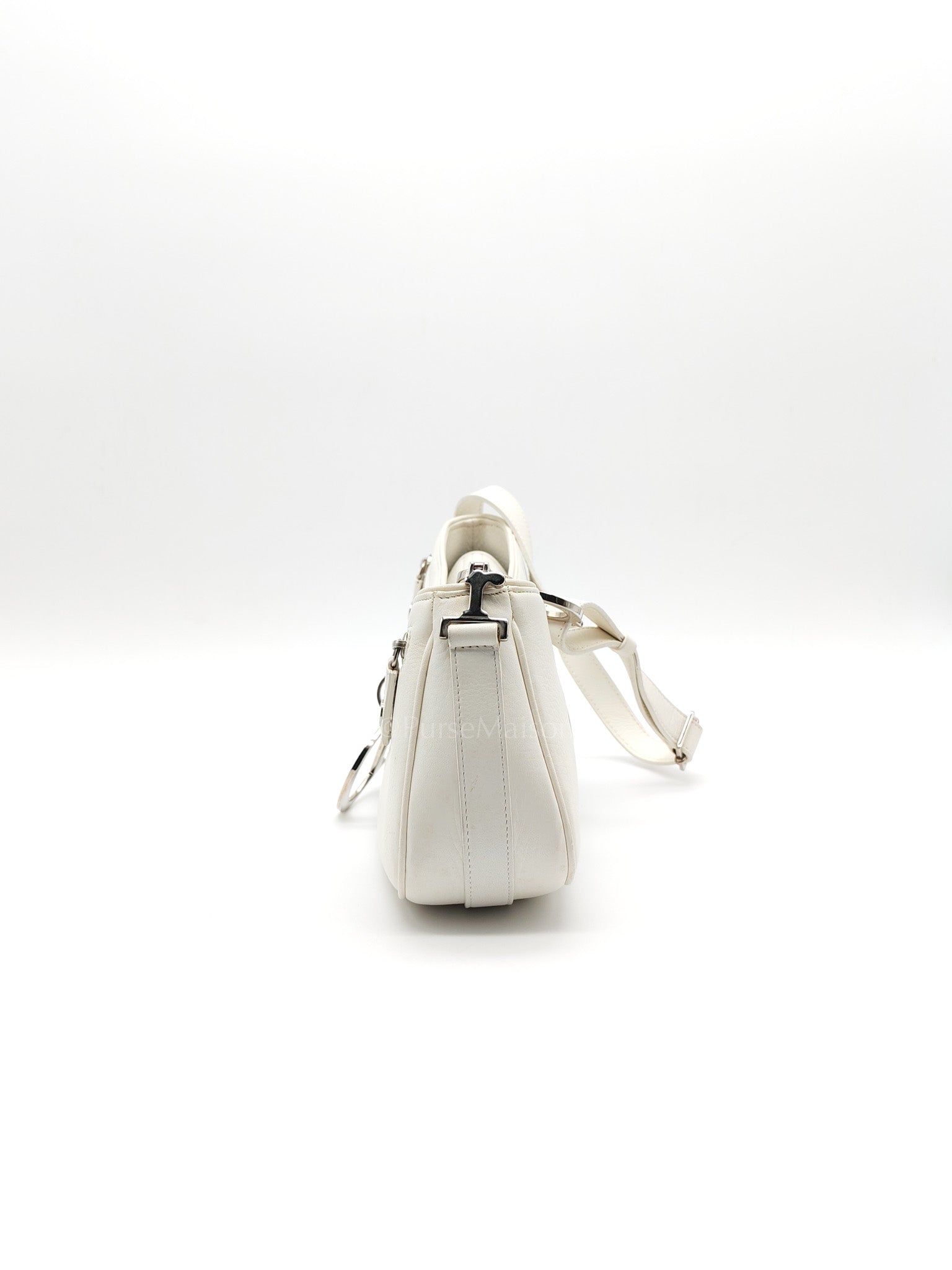 D Charm Pochette Shoulder Bag in White & Silver Hardware | Purse Maison Luxury Bags Shop