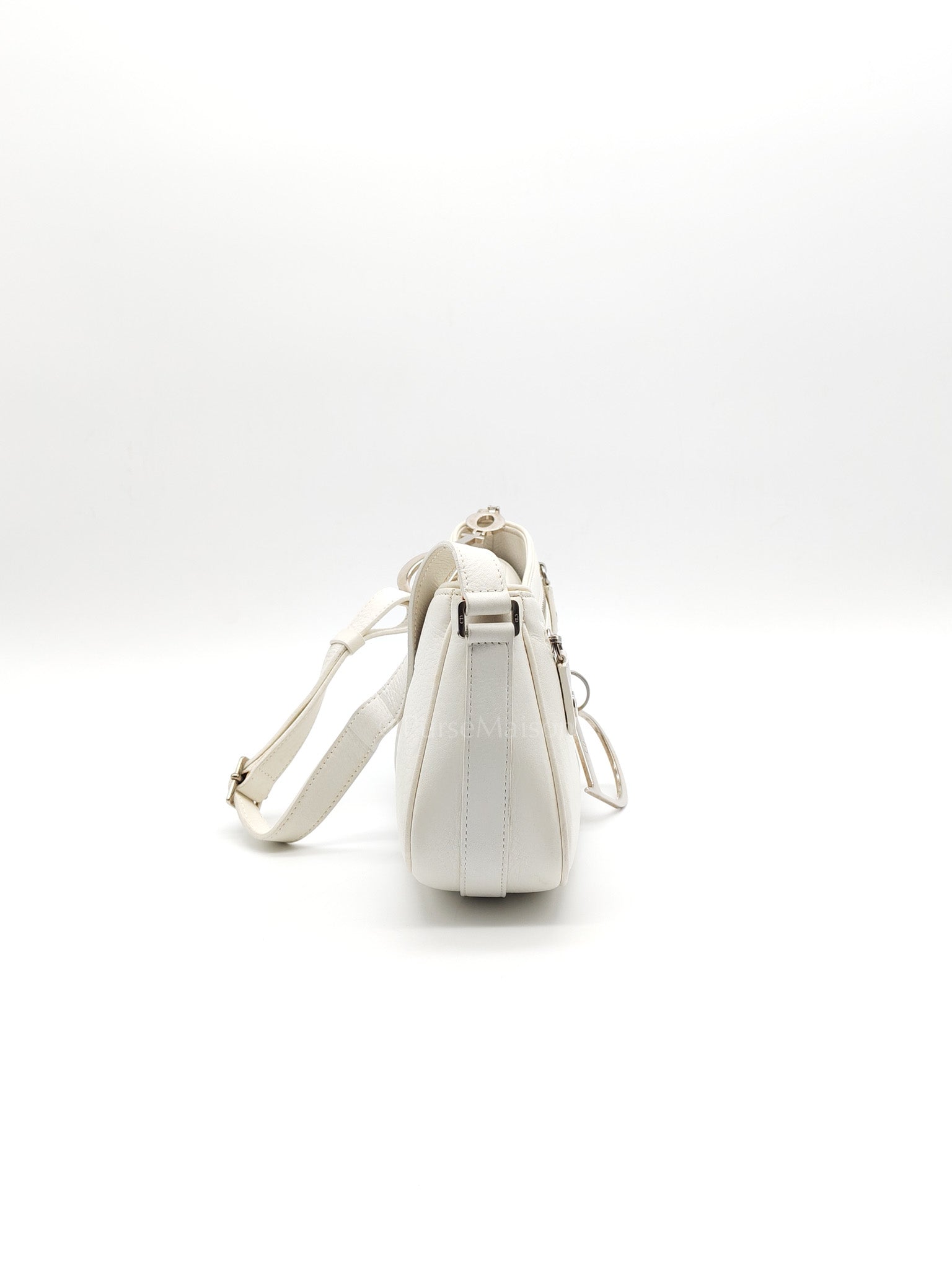 D Charm Pochette Shoulder Bag in White & Silver Hardware | Purse Maison Luxury Bags Shop