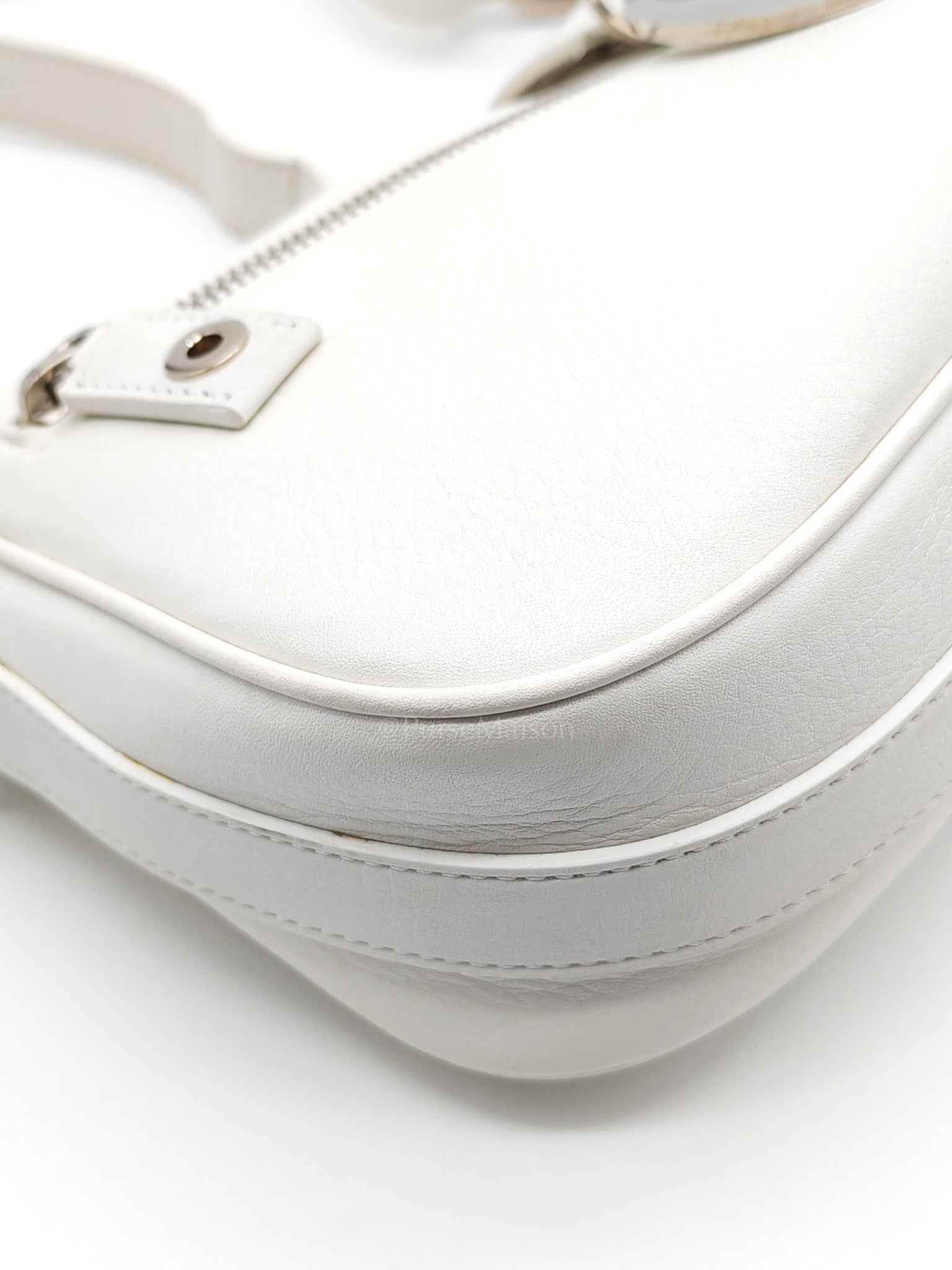 D Charm Pochette Shoulder Bag in White & Silver Hardware | Purse Maison Luxury Bags Shop