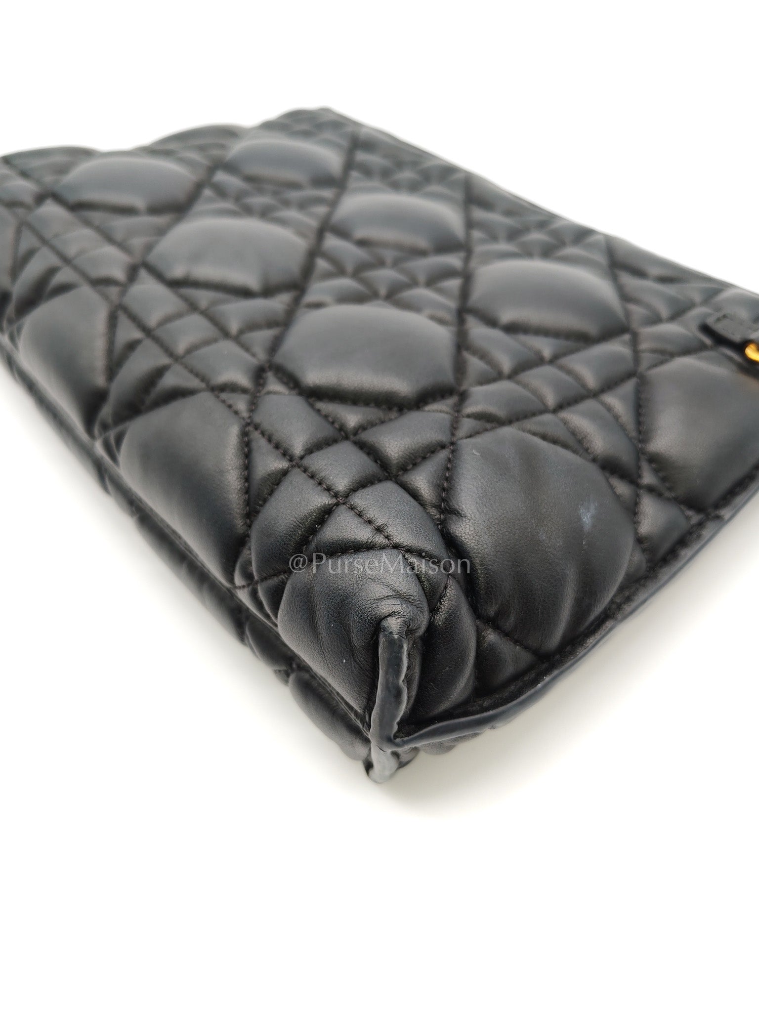D-Every Large Black Cannage Quilt Lambskin Caro Pouch | Purse Maison Luxury Bags Shop