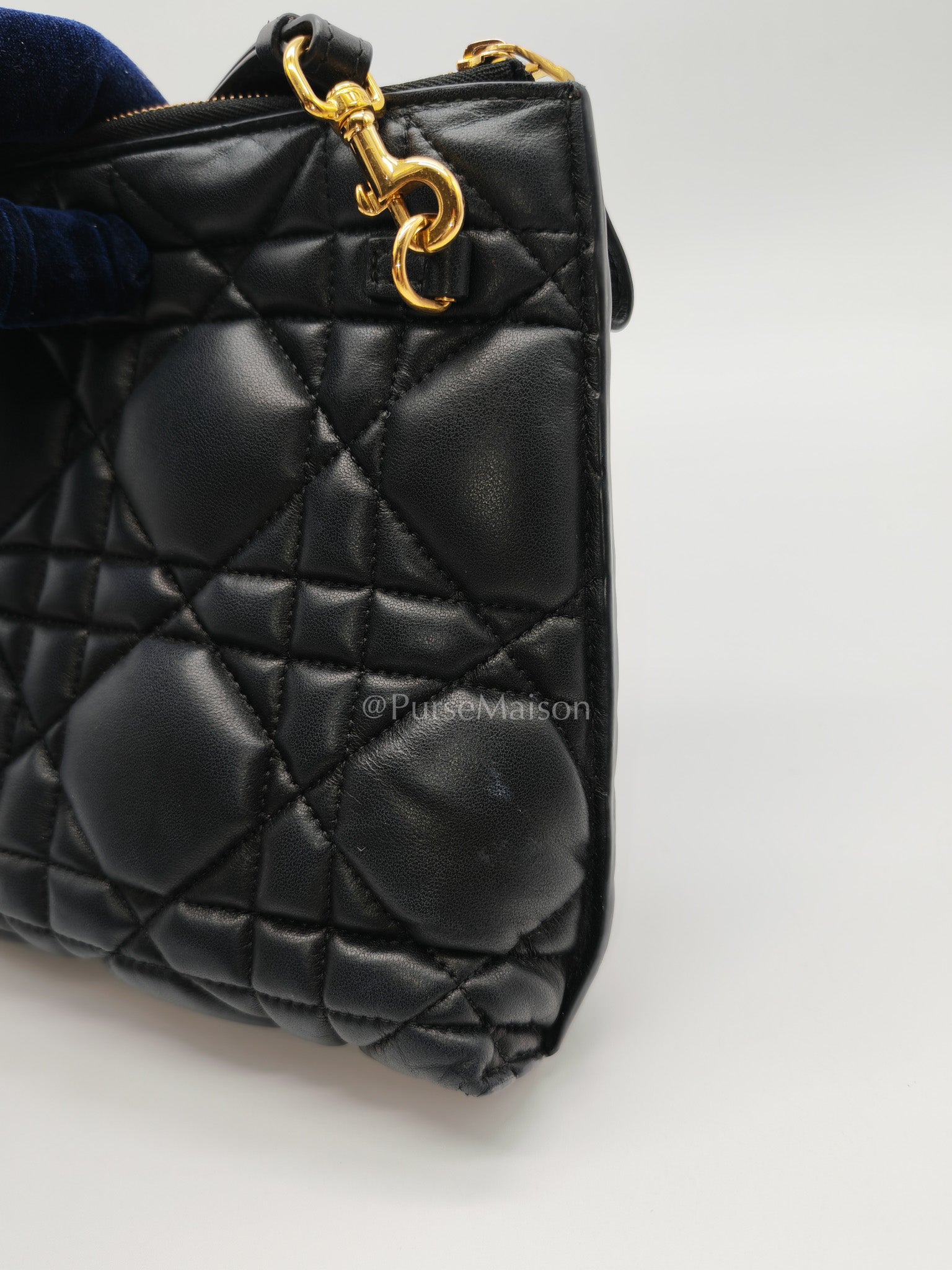 D-Every Large Black Cannage Quilt Lambskin Caro Pouch | Purse Maison Luxury Bags Shop