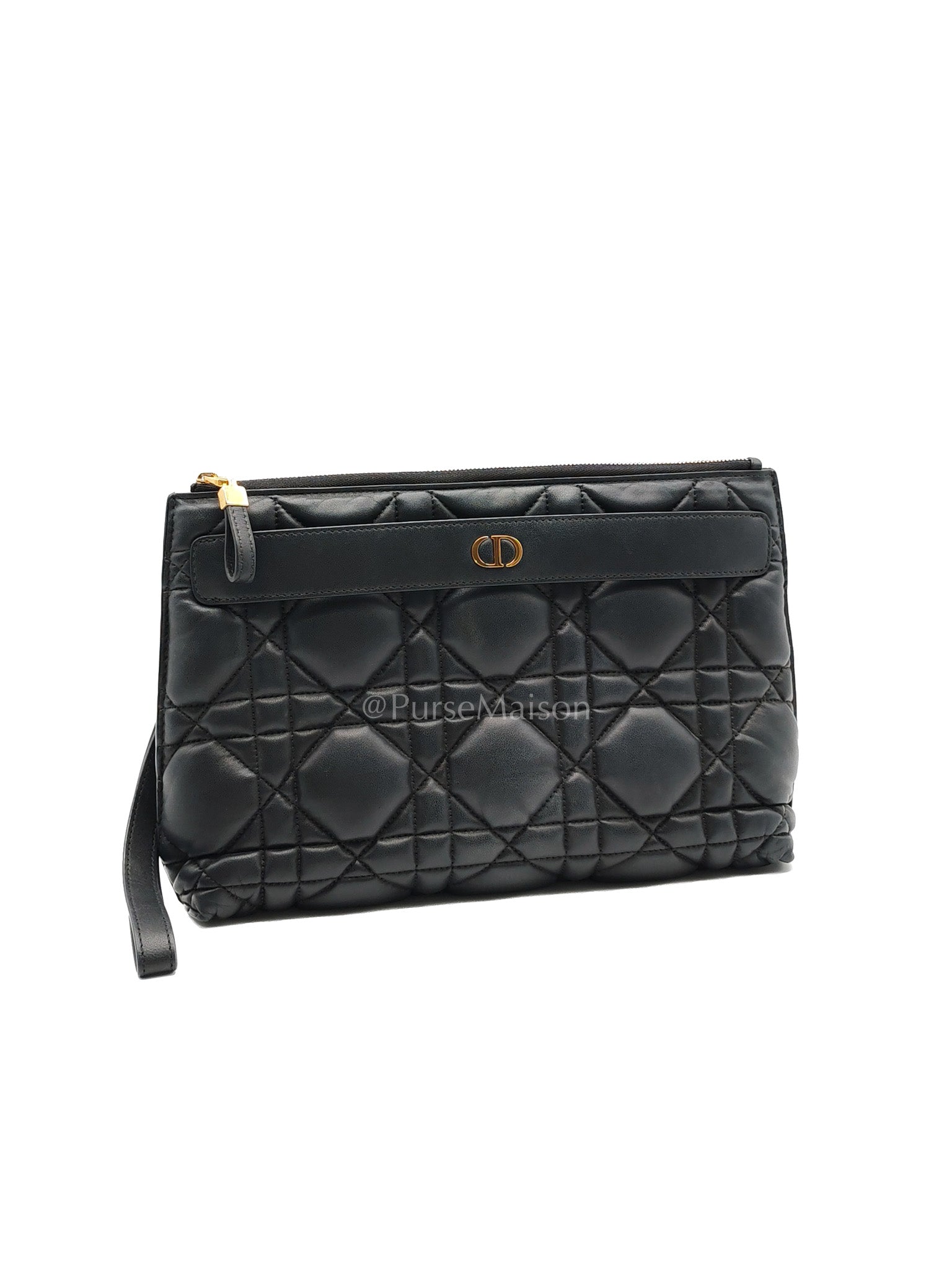 D-Every Large Black Cannage Quilt Lambskin Caro Pouch | Purse Maison Luxury Bags Shop