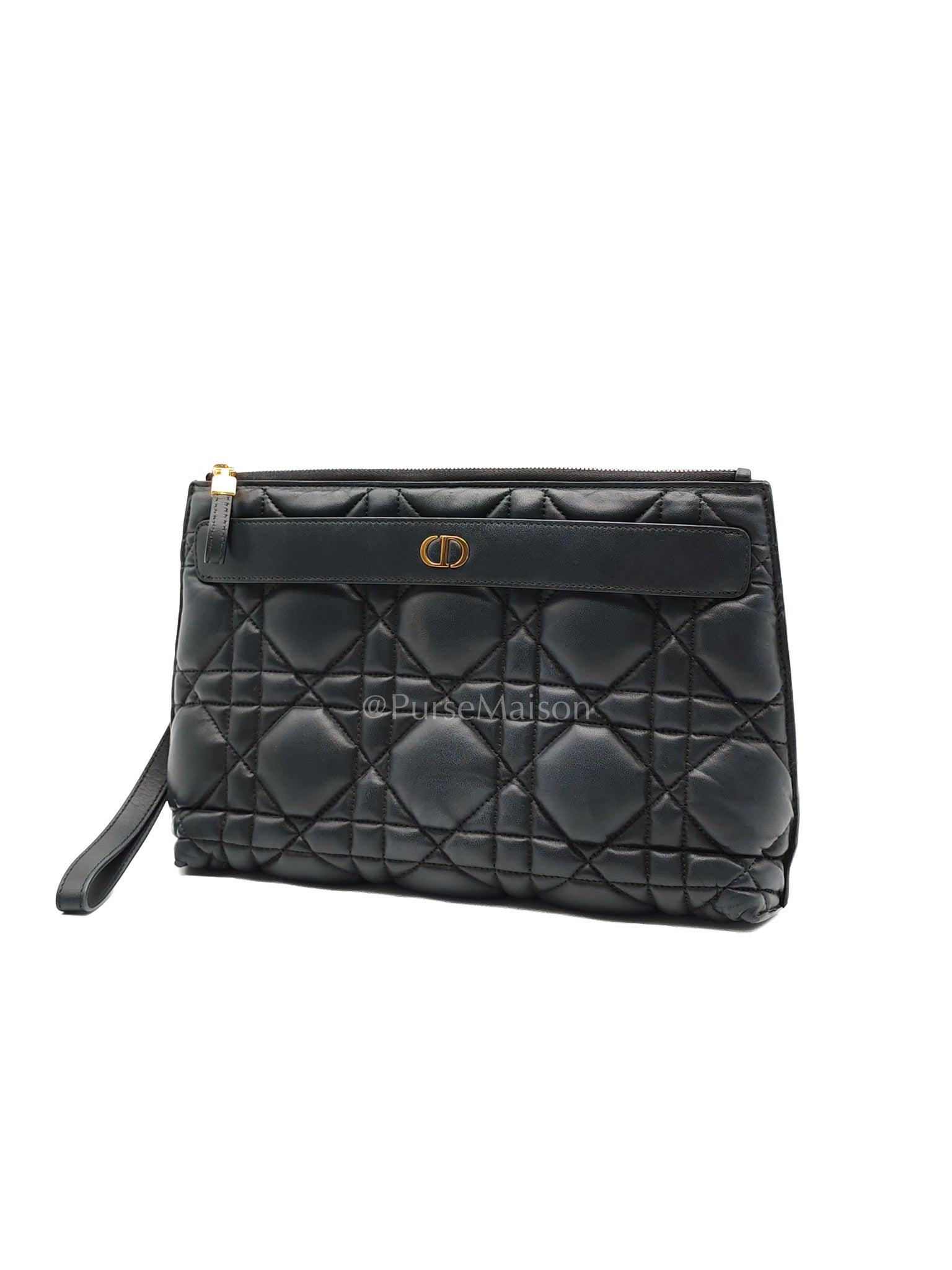 D-Every Large Black Cannage Quilt Lambskin Caro Pouch | Purse Maison Luxury Bags Shop