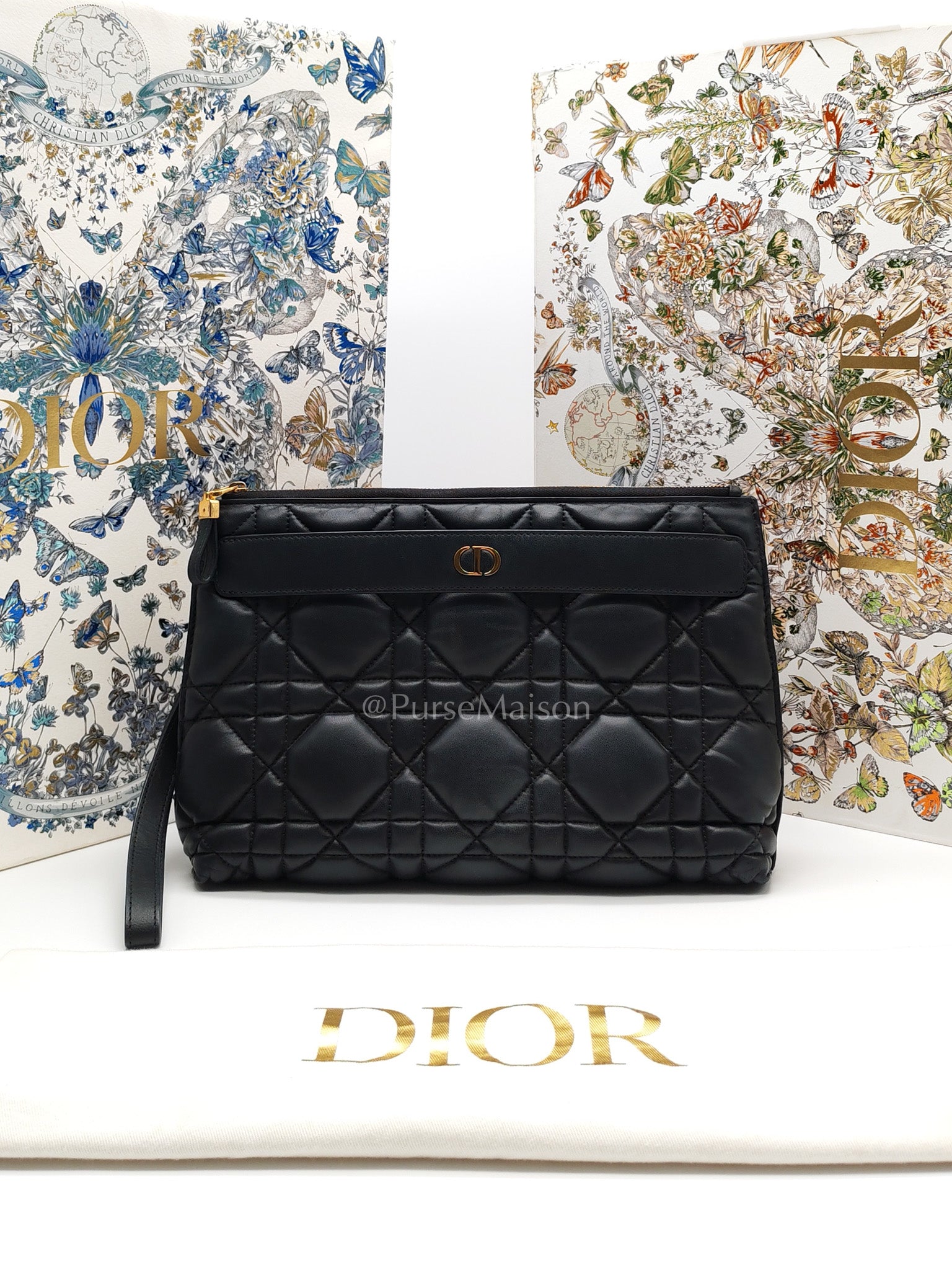 D-Every Large Black Cannage Quilt Lambskin Caro Pouch | Purse Maison Luxury Bags Shop