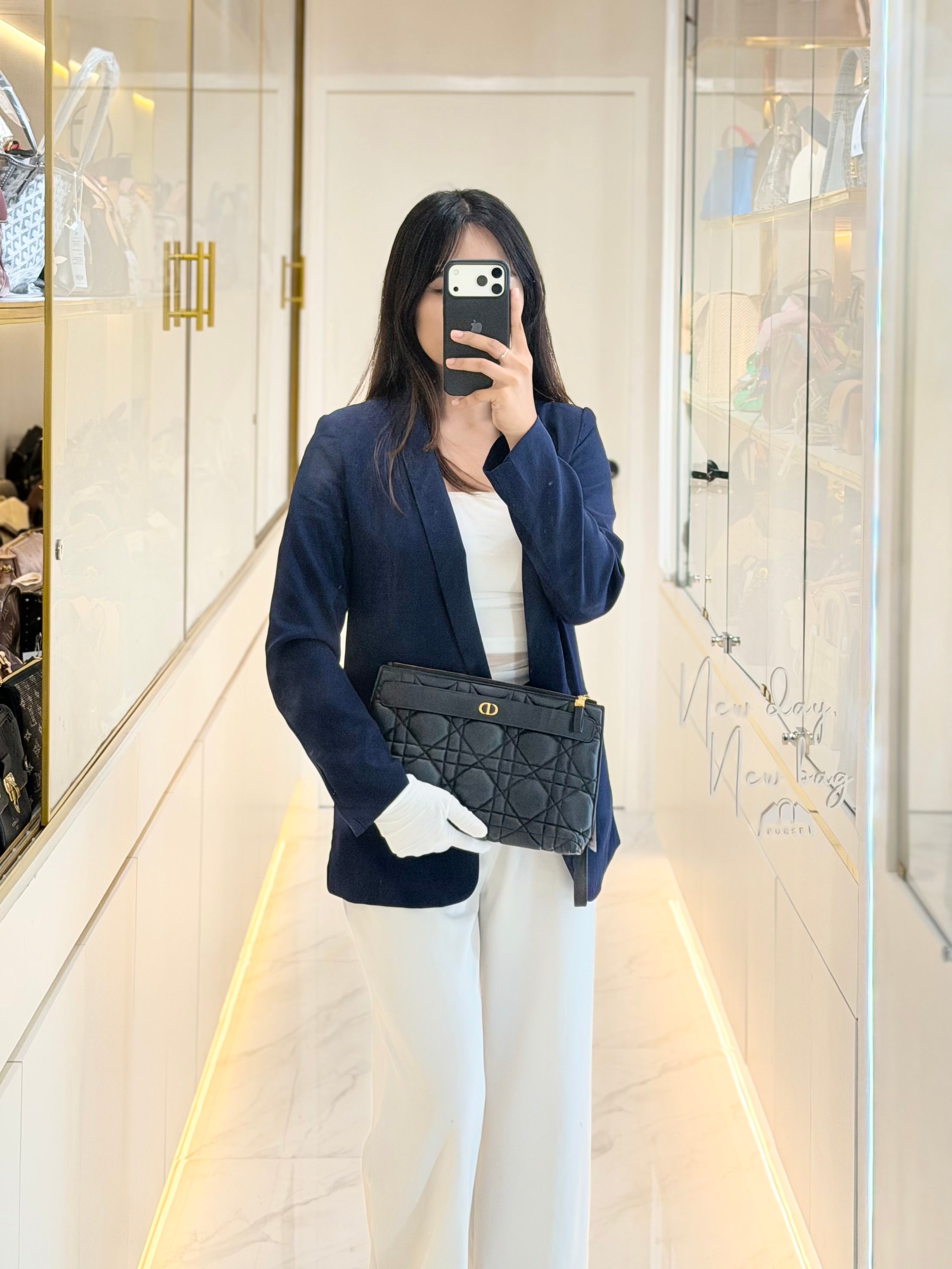 D-Every Large Black Cannage Quilt Lambskin Caro Pouch | Purse Maison Luxury Bags Shop