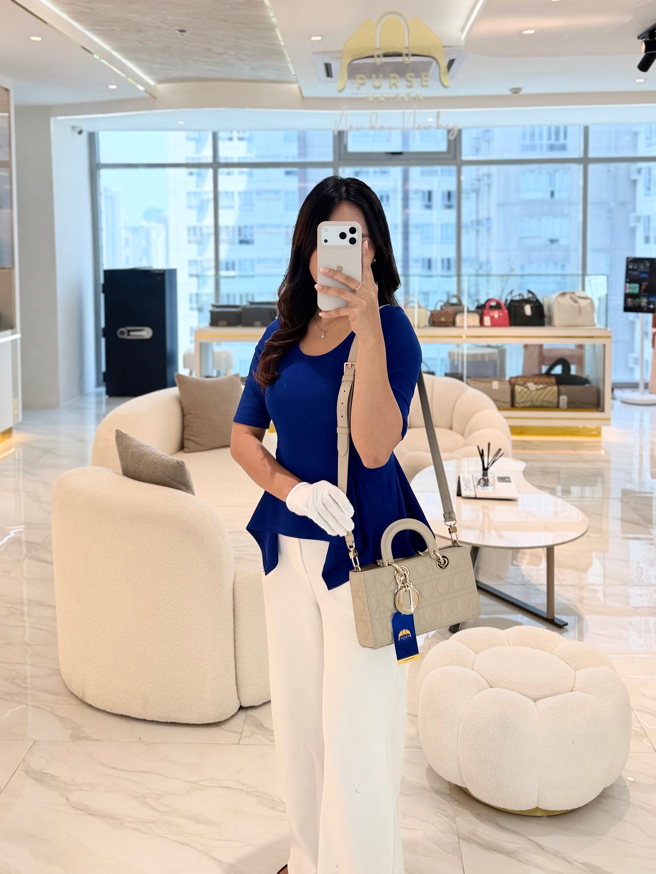 D-Joy Medium Sable Cannage lambskin Leather in Light Gold Hardware | Purse Maison Luxury Bags Shop