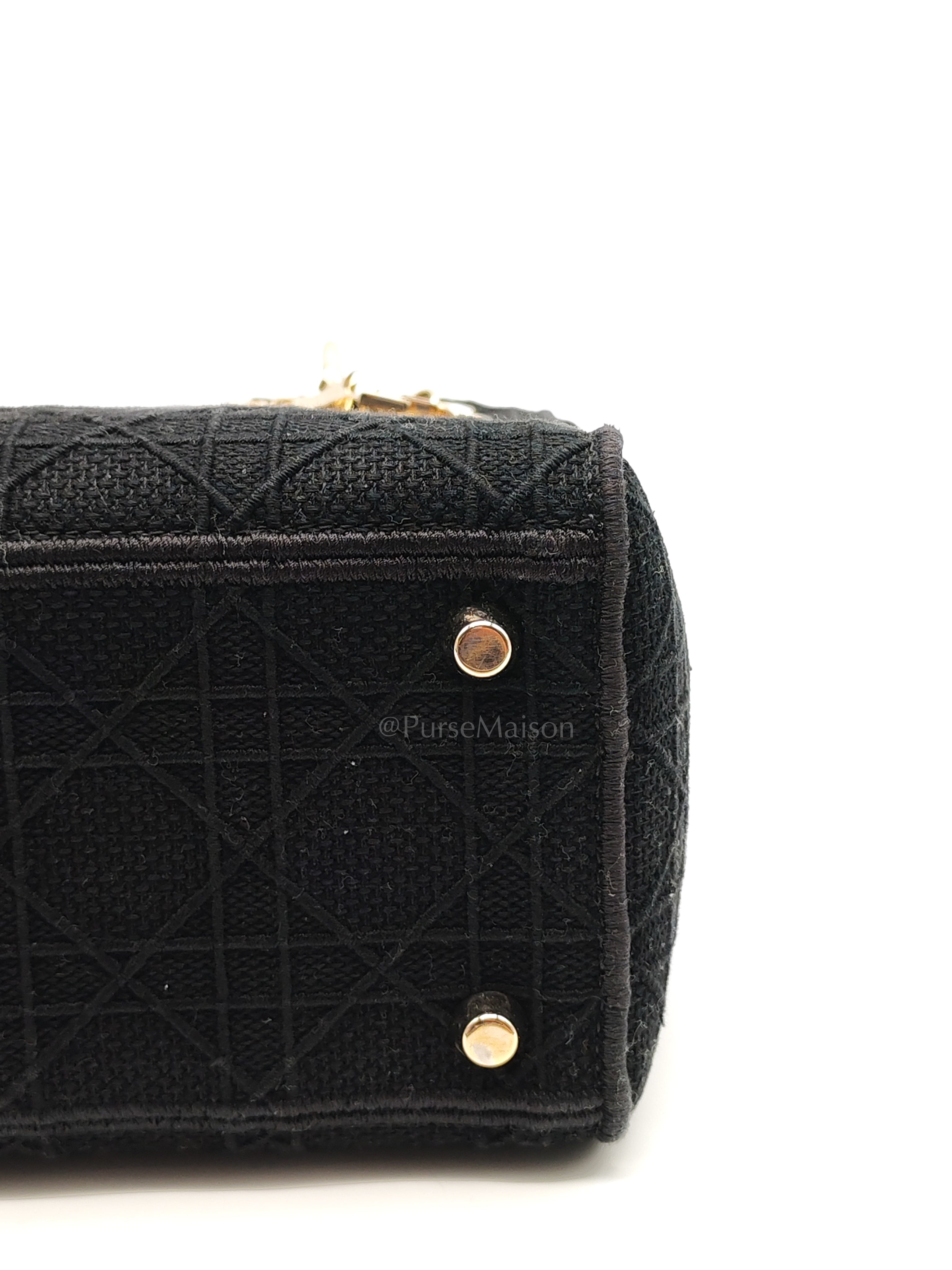 D-Lite Medium in Black Embroidered Canvas & Light Gold Hardware | Purse Maison Luxury Bags Shop