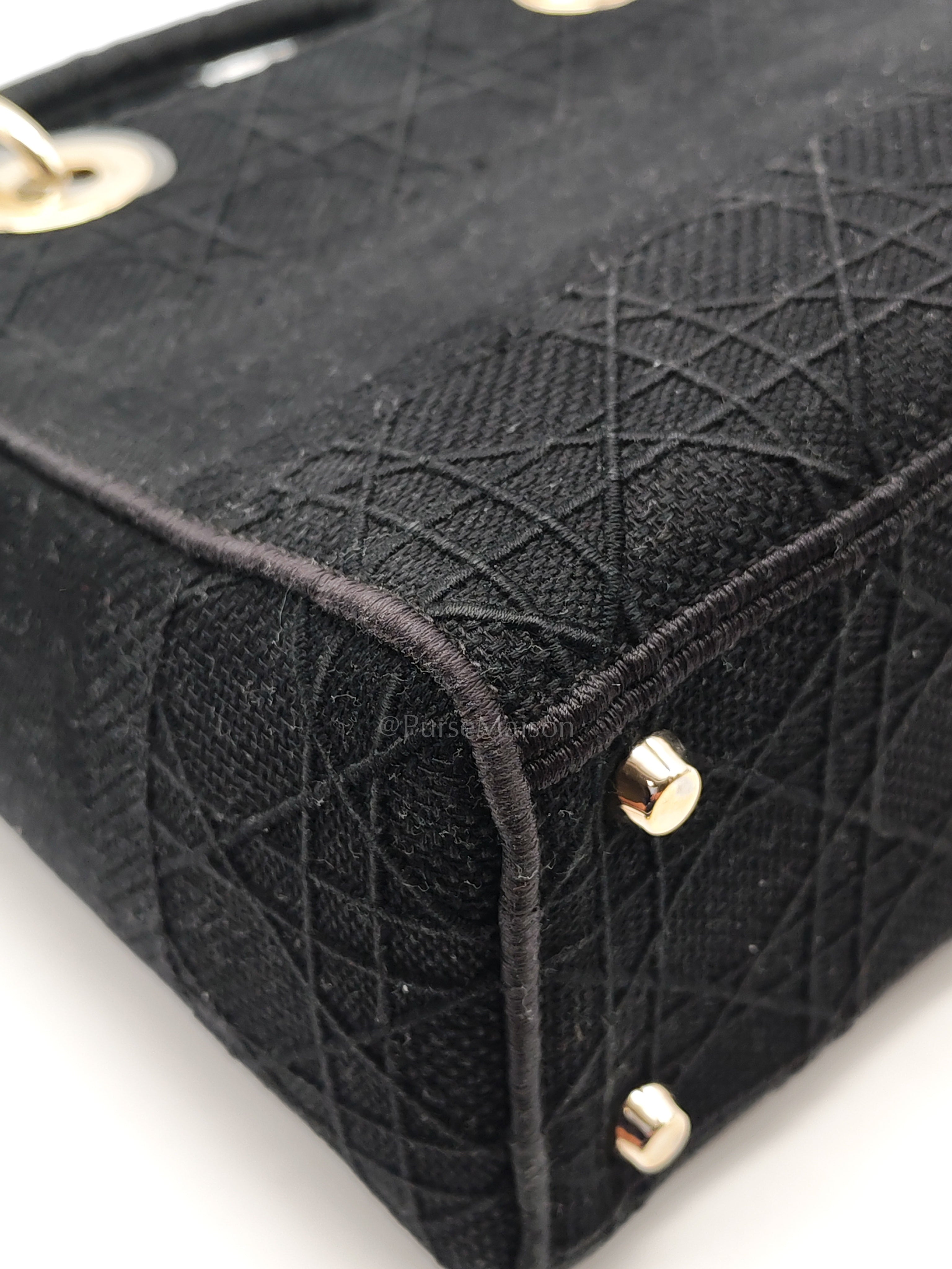 D-Lite Medium in Black Embroidered Canvas & Light Gold Hardware | Purse Maison Luxury Bags Shop