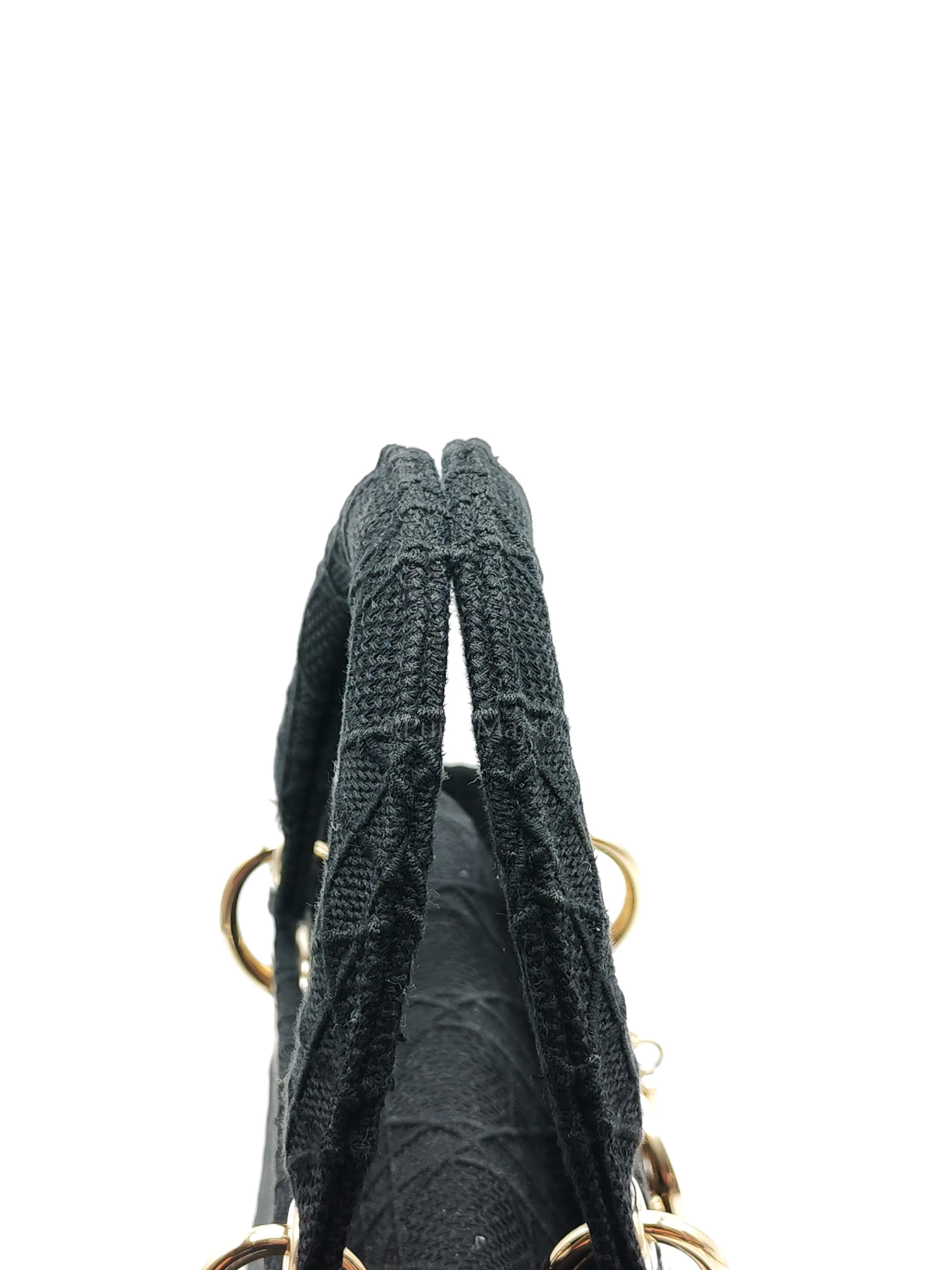 D-Lite Medium in Black Embroidered Canvas & Light Gold Hardware | Purse Maison Luxury Bags Shop