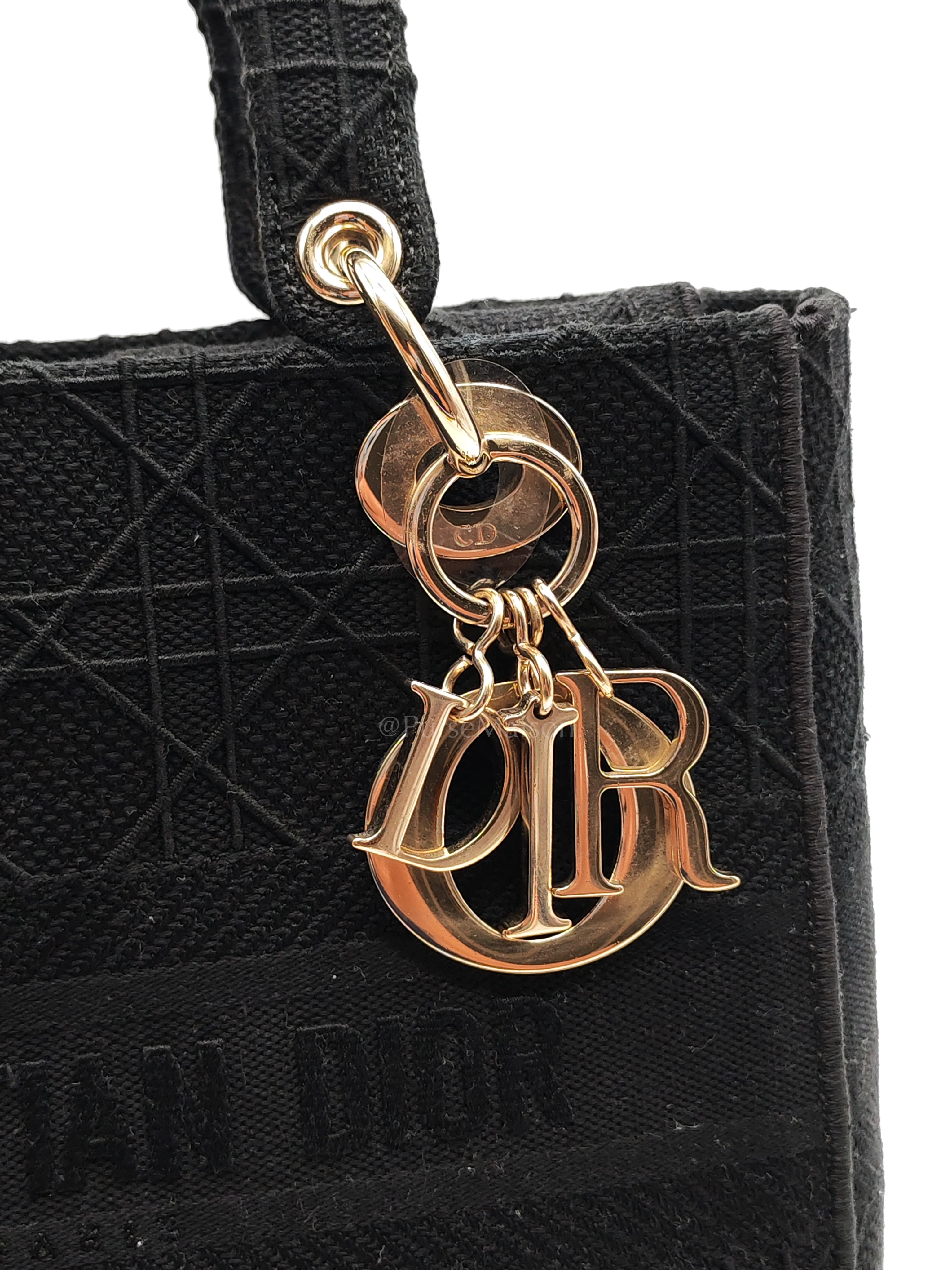 D-Lite Medium in Black Embroidered Canvas & Light Gold Hardware | Purse Maison Luxury Bags Shop