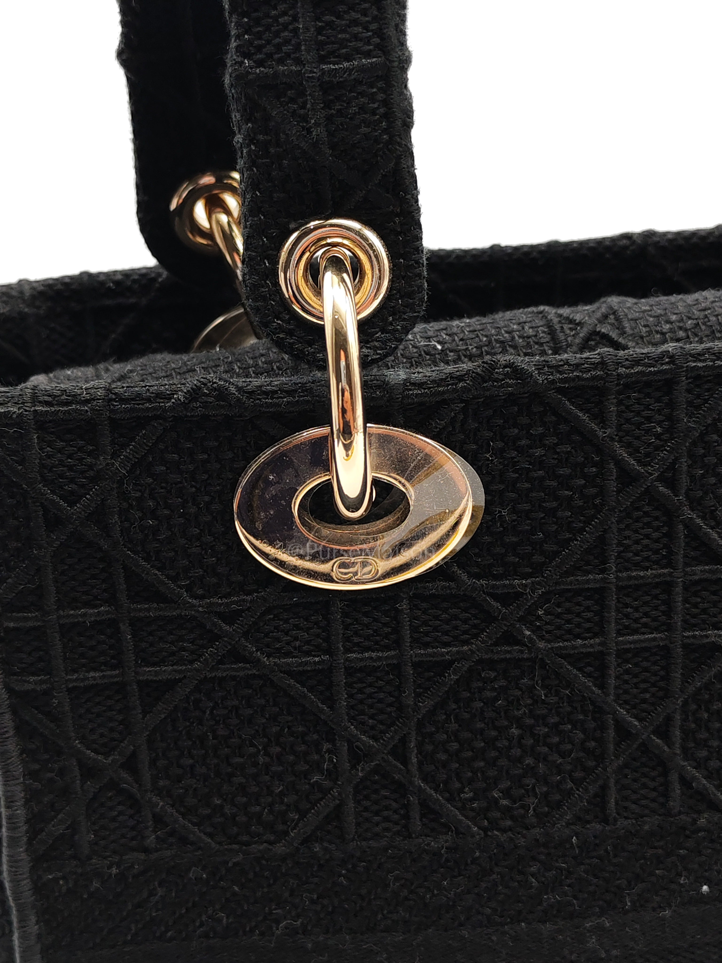 D-Lite Medium in Black Embroidered Canvas & Light Gold Hardware | Purse Maison Luxury Bags Shop