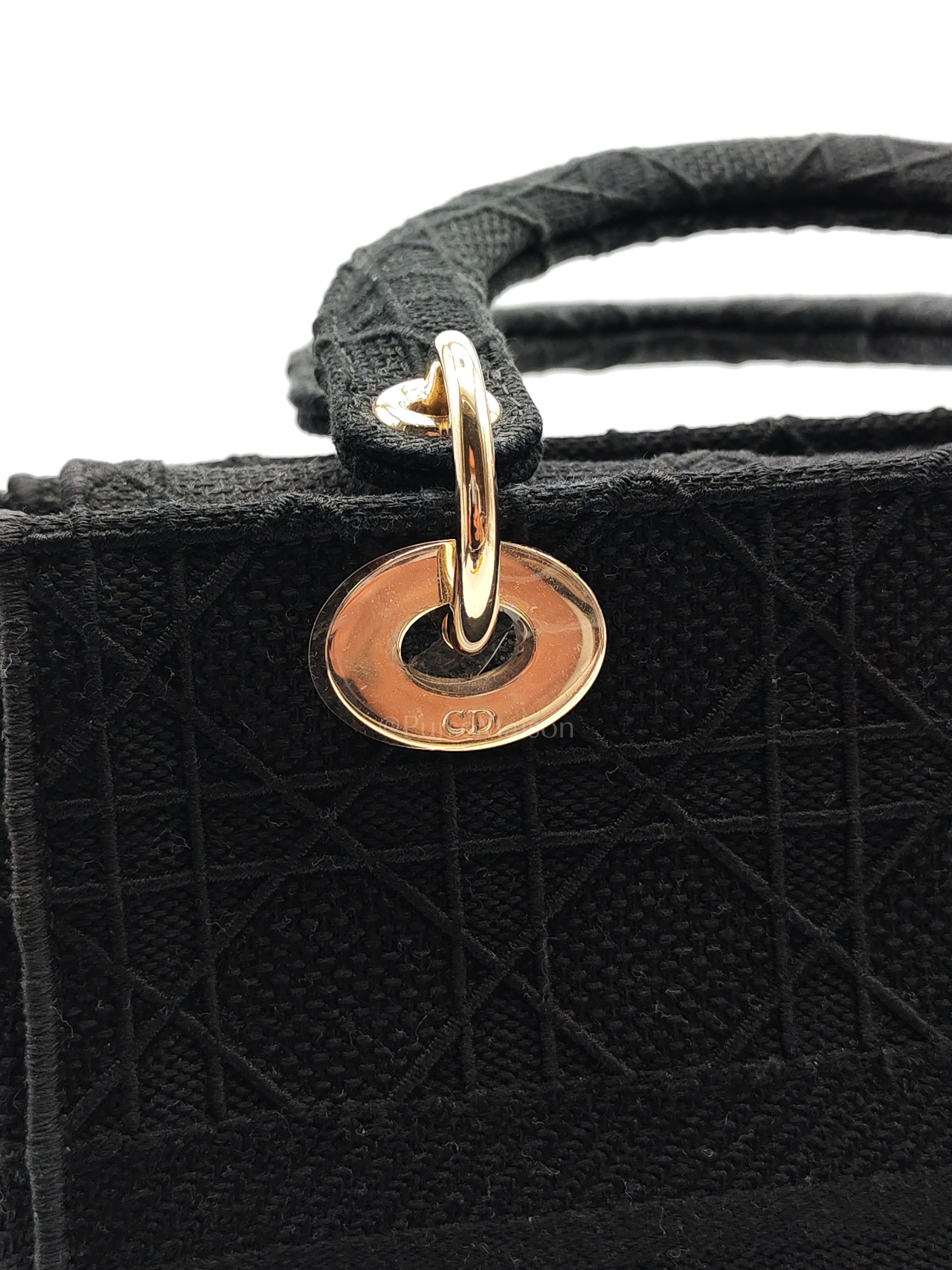 D-Lite Medium in Black Embroidered Canvas & Light Gold Hardware | Purse Maison Luxury Bags Shop