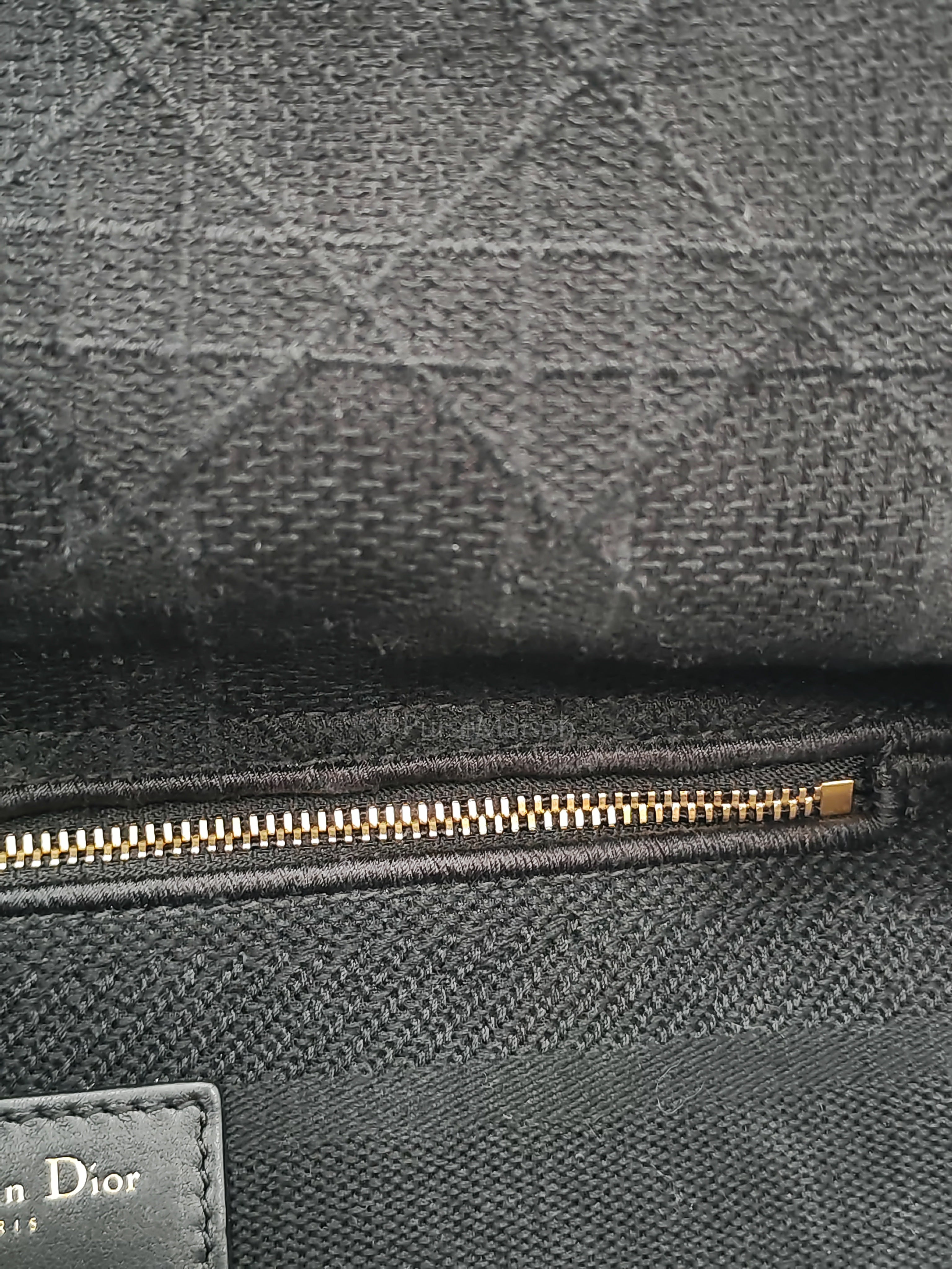 D-Lite Medium in Black Embroidered Canvas & Light Gold Hardware | Purse Maison Luxury Bags Shop