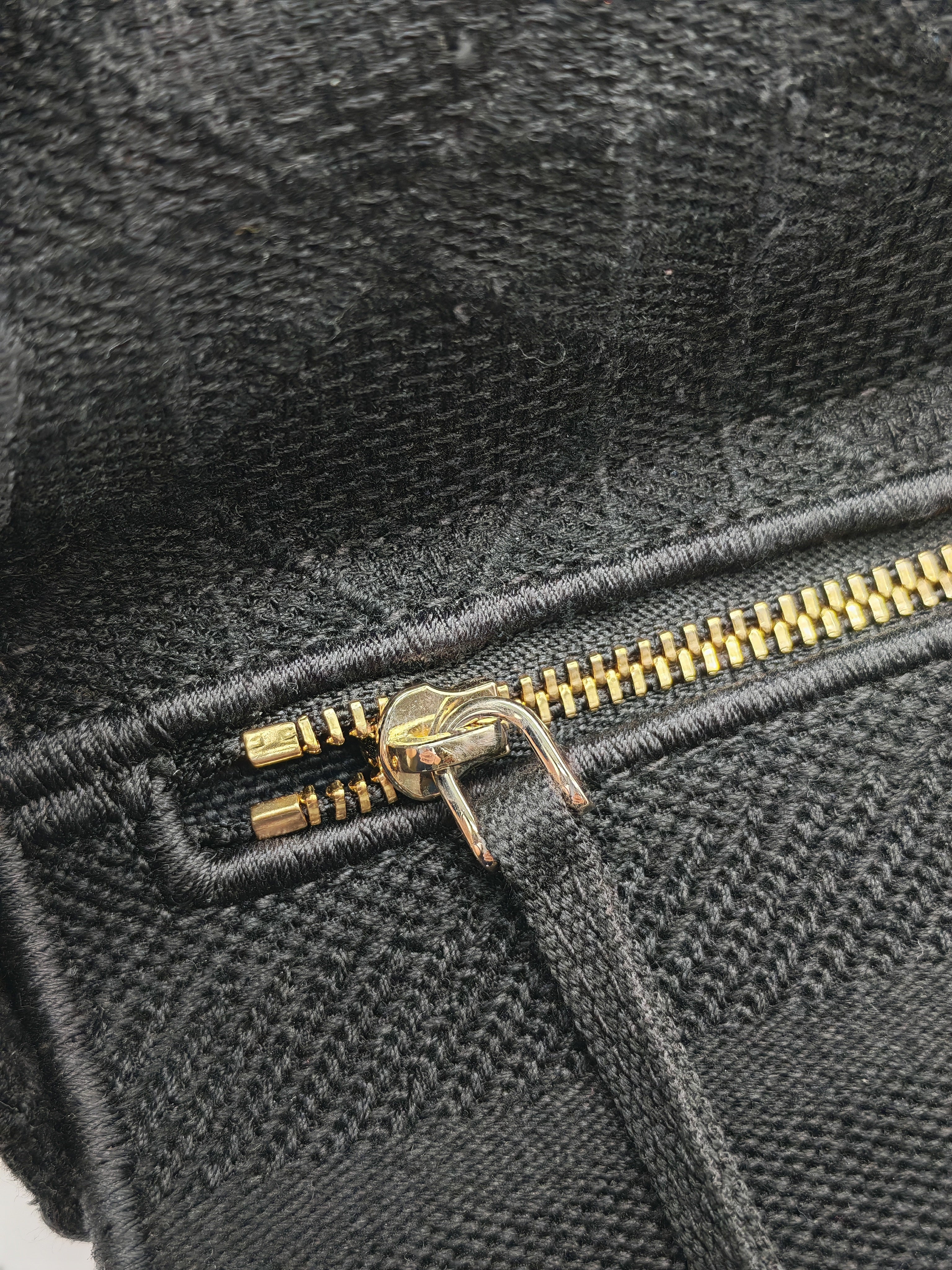 D-Lite Medium in Black Embroidered Canvas & Light Gold Hardware | Purse Maison Luxury Bags Shop