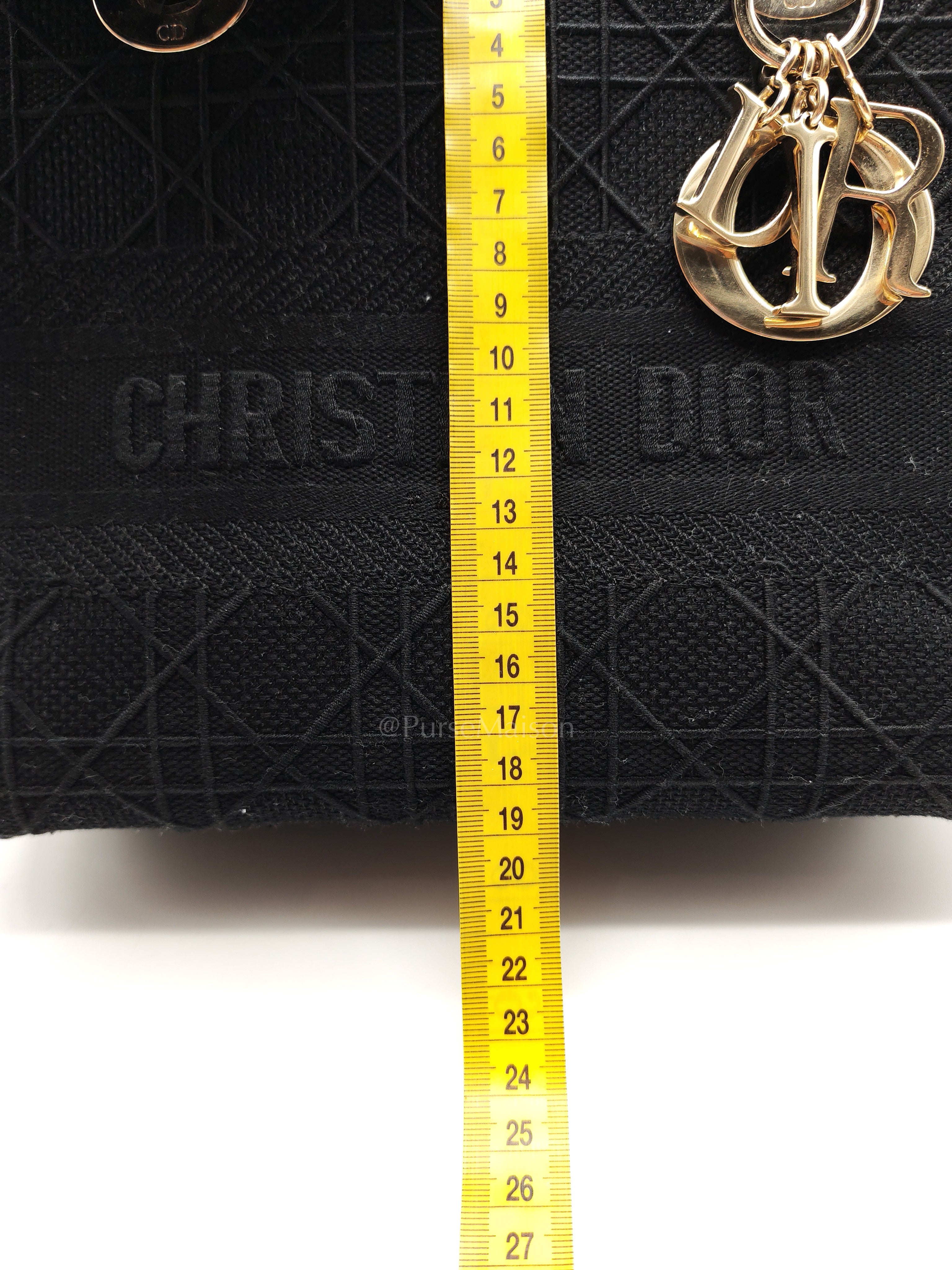 D-Lite Medium in Black Embroidered Canvas & Light Gold Hardware | Purse Maison Luxury Bags Shop