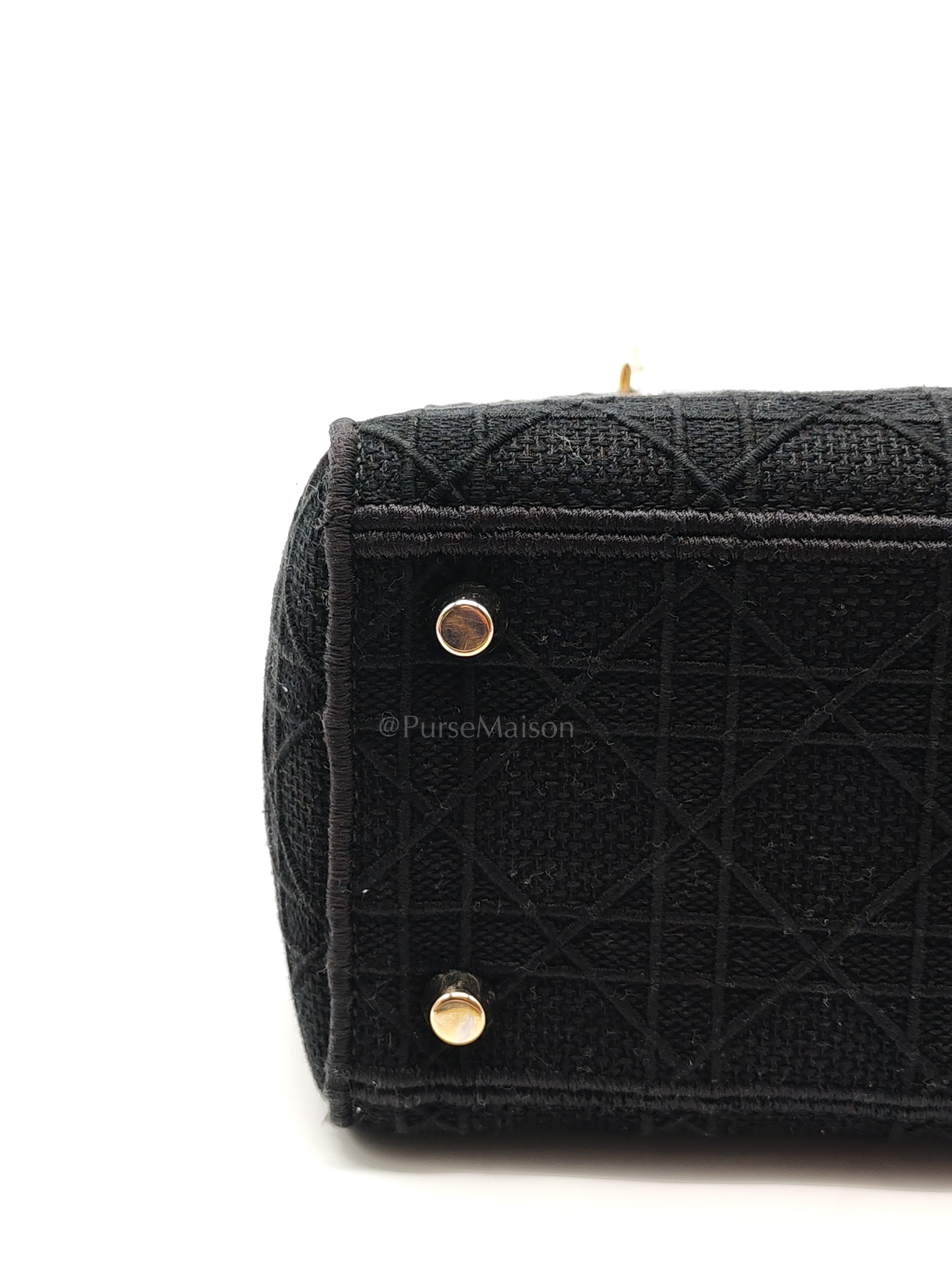 D-Lite Medium in Black Embroidered Canvas & Light Gold Hardware | Purse Maison Luxury Bags Shop