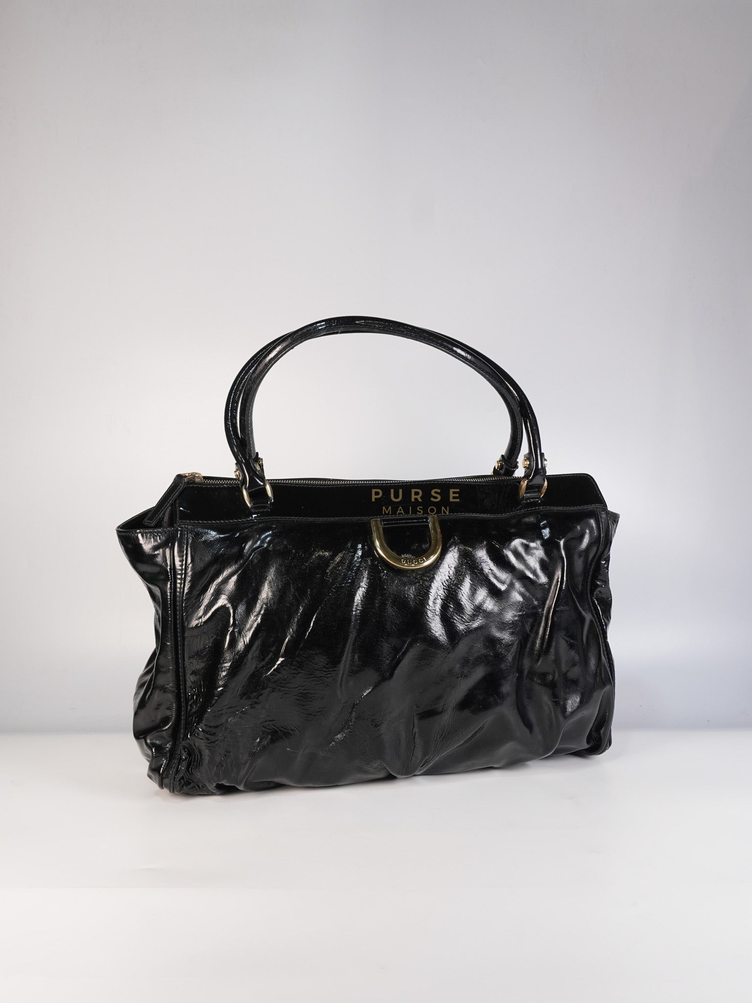 D-Ring Patent Leather Tote Bag in Black | Purse Maison Luxury Bags Shop