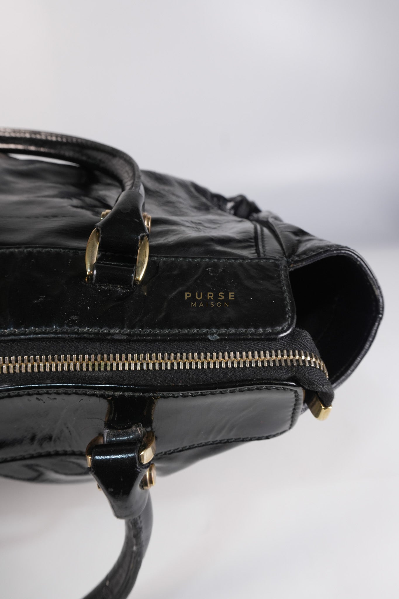 D-Ring Patent Leather Tote Bag in Black | Purse Maison Luxury Bags Shop