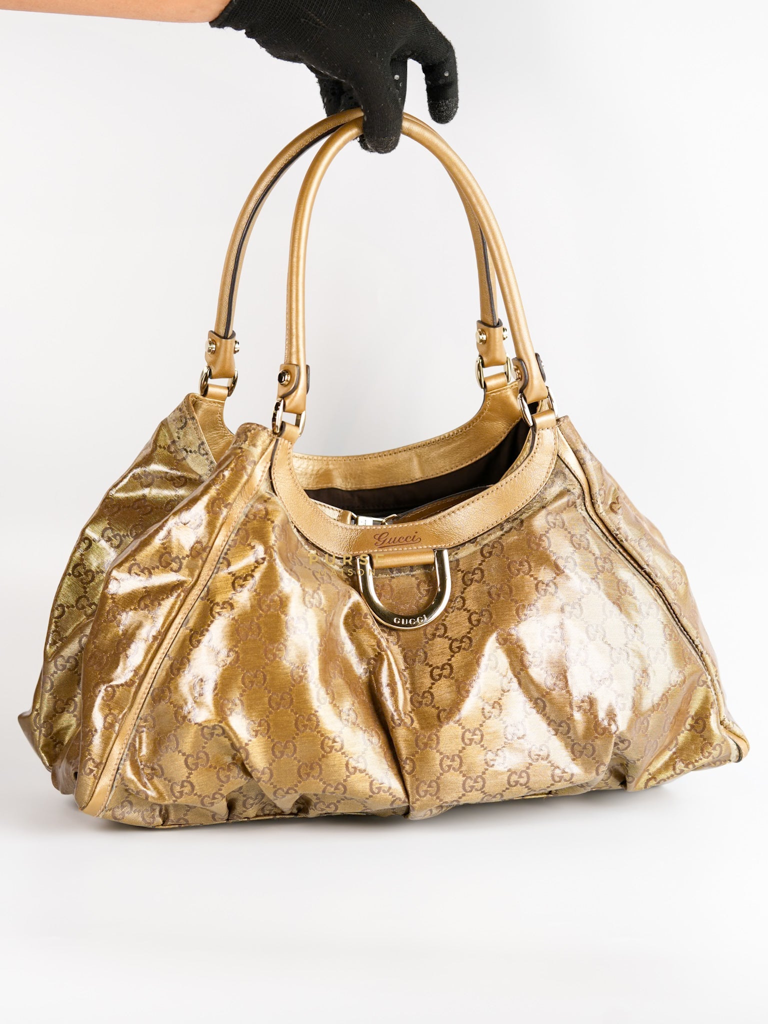 D-ring Tote Bag in Metallic Gold Canvas | Purse Maison Luxury Bags Shop