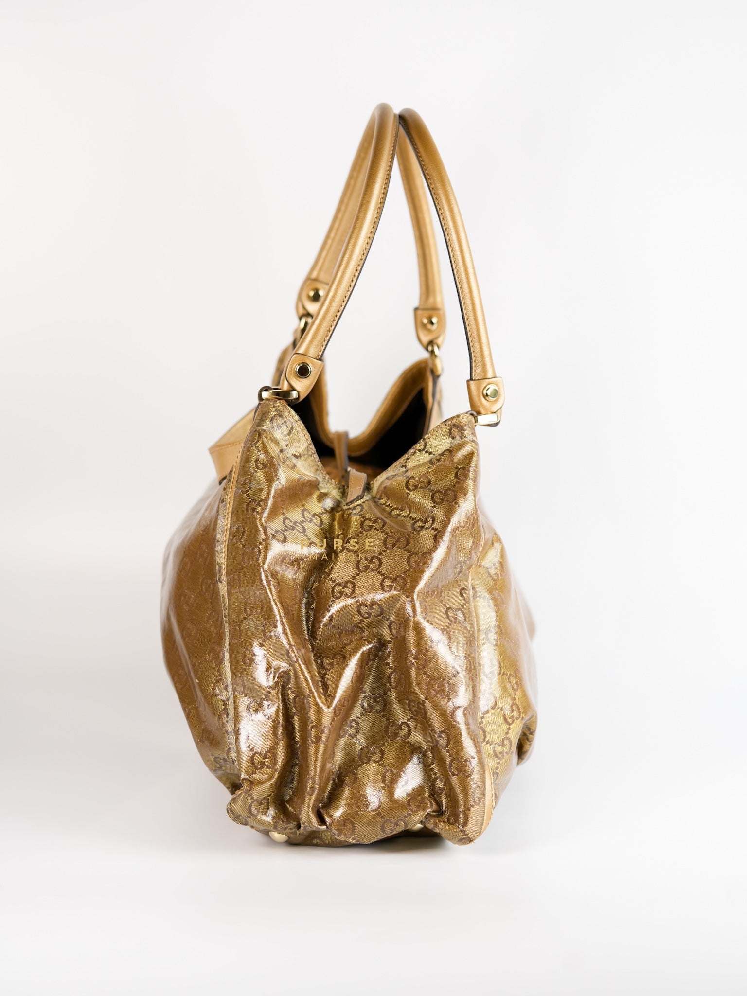 D-ring Tote Bag in Metallic Gold Canvas | Purse Maison Luxury Bags Shop