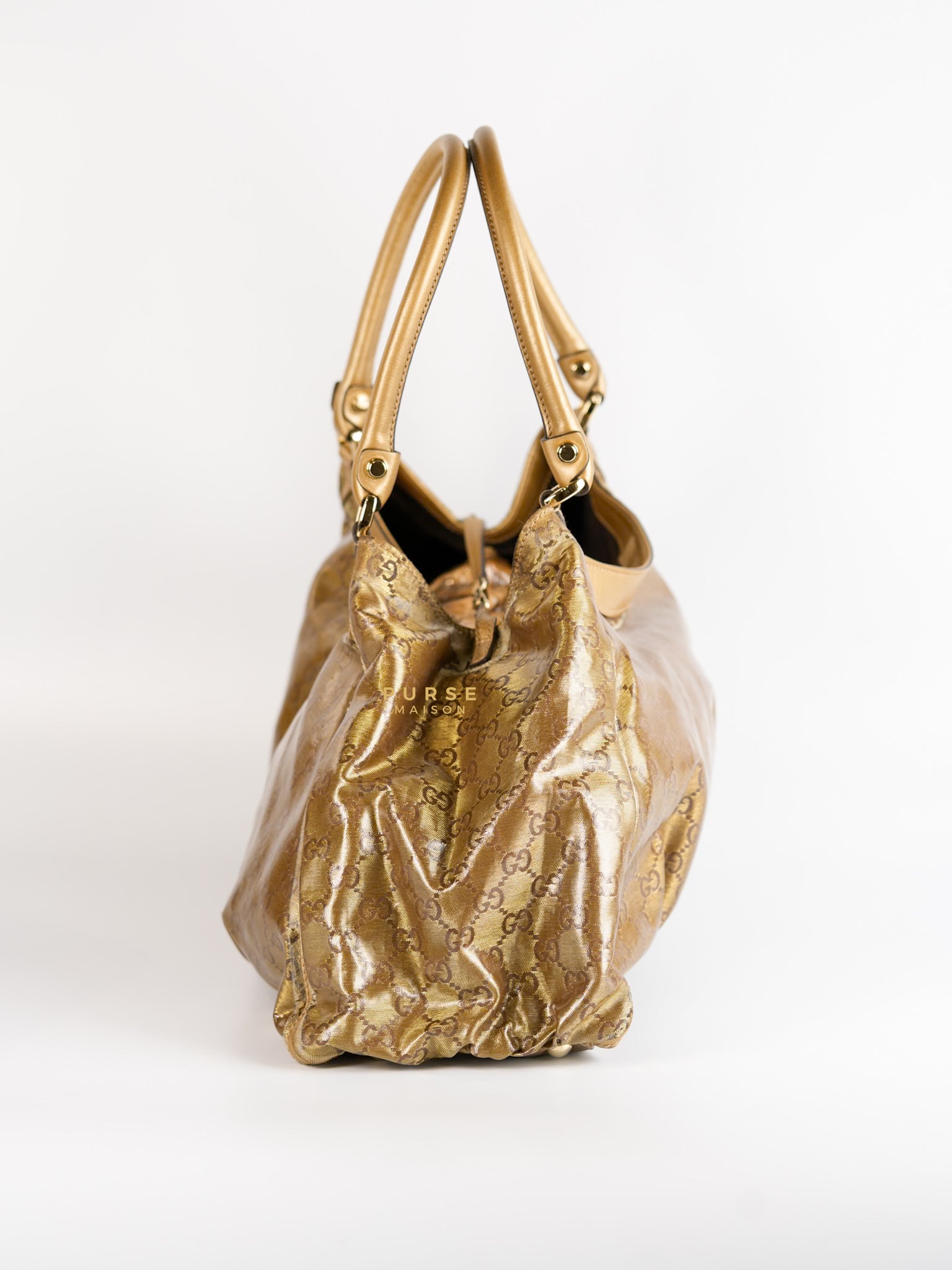 D-ring Tote Bag in Metallic Gold Canvas | Purse Maison Luxury Bags Shop