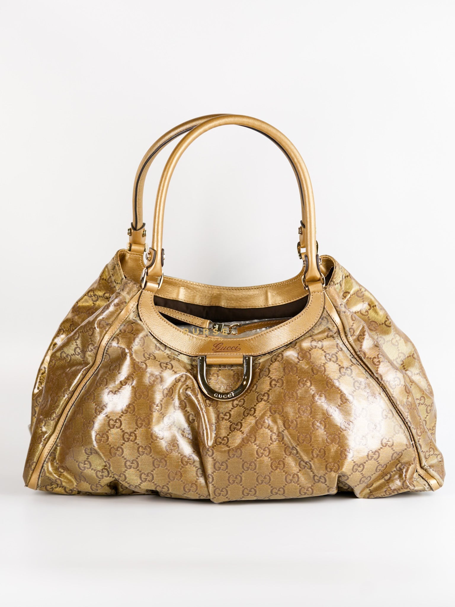 Gold Gucci Totes Bags D-ring Tote Bag In Metallic Gold Canvas