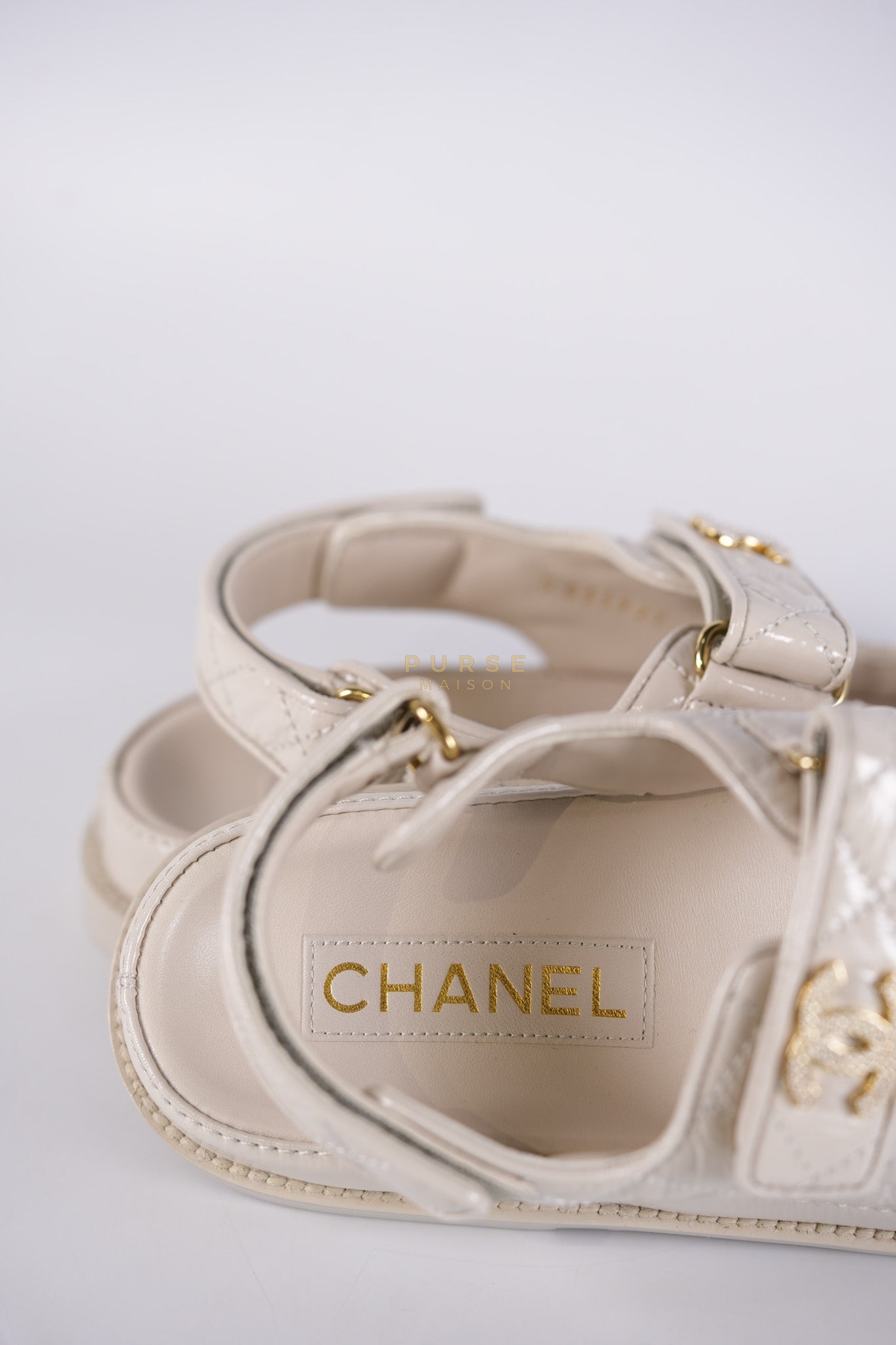 Dad Sandals/ Mandals Light Grey in Shiny Calfskin Leather Size 37.5 (26 cm) | Purse Maison Luxury Bags Shop