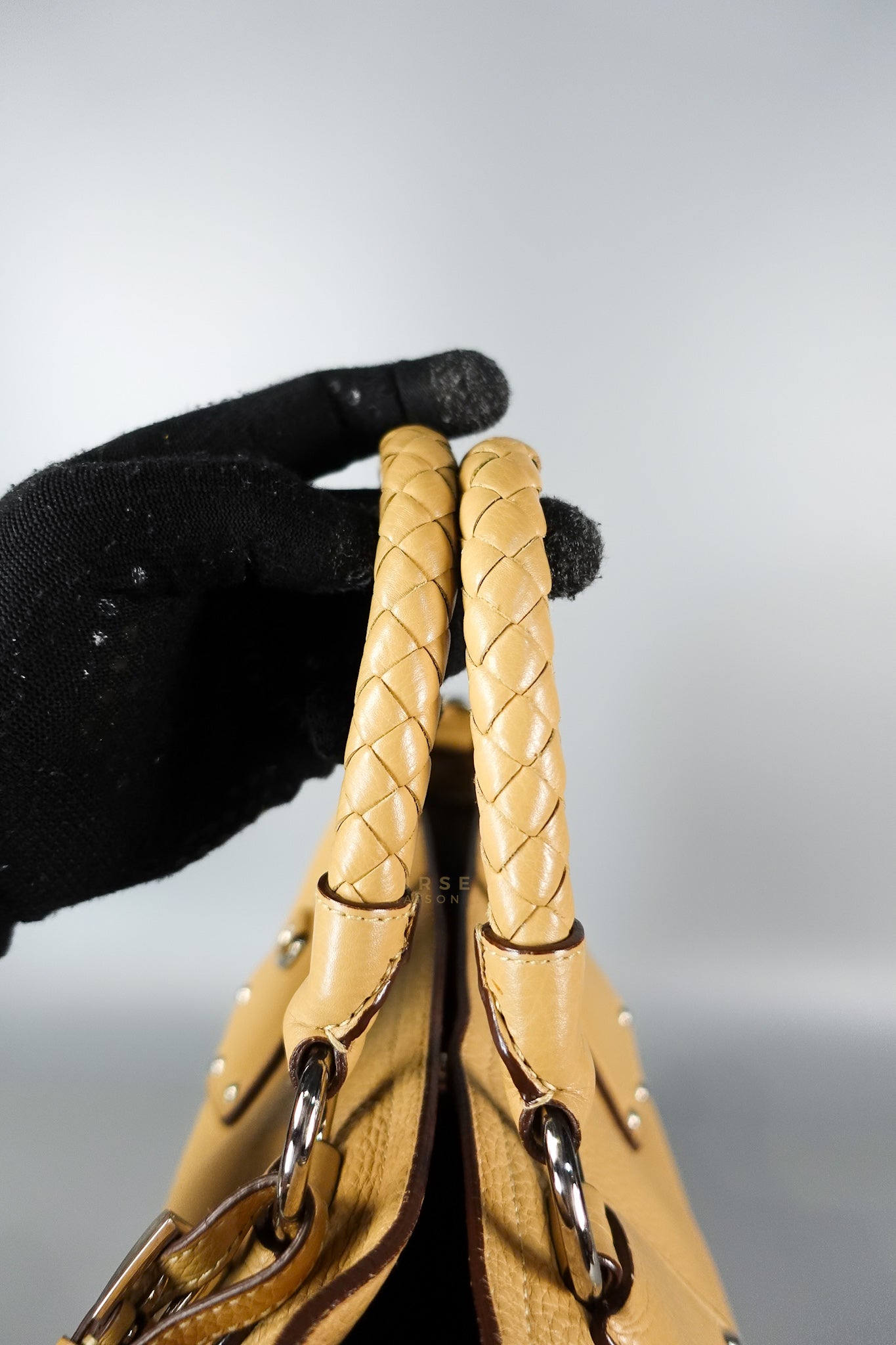 Daino Vitello Braided Handle Open Tote Bag | Purse Maison Luxury Bags Shop