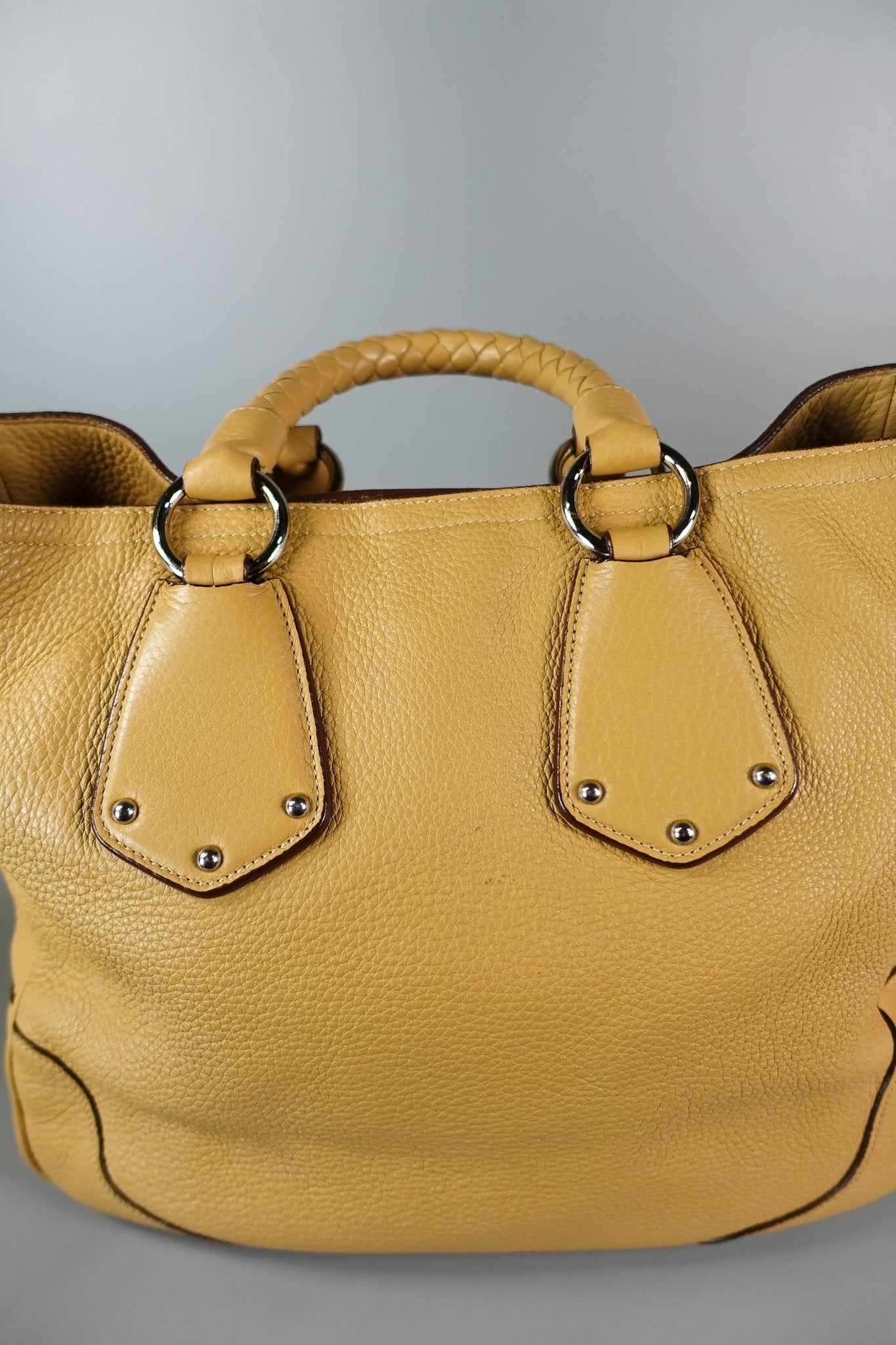 Daino Vitello Braided Handle Open Tote Bag | Purse Maison Luxury Bags Shop