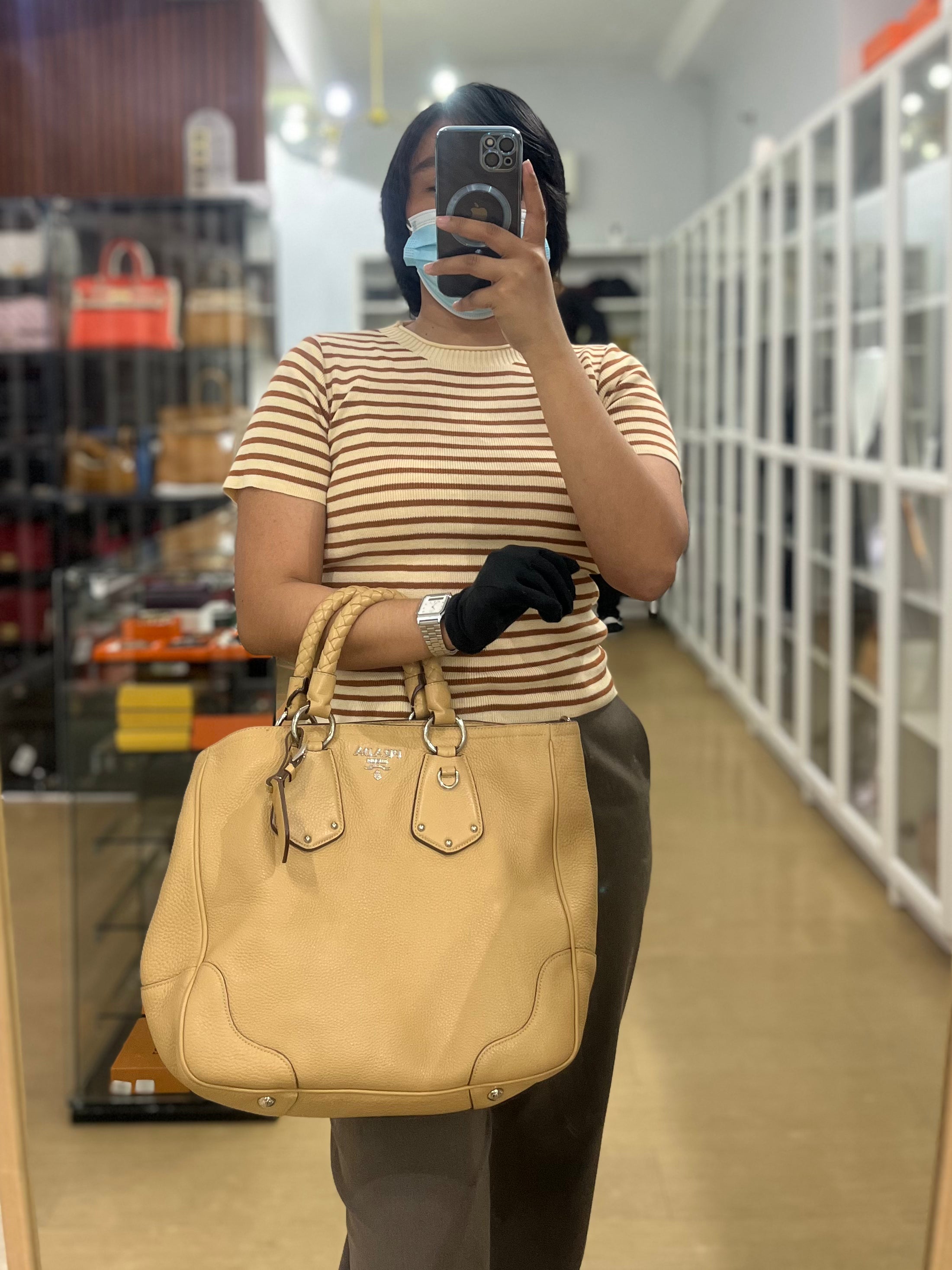 Daino Vitello Braided Handle Open Tote Bag | Purse Maison Luxury Bags Shop