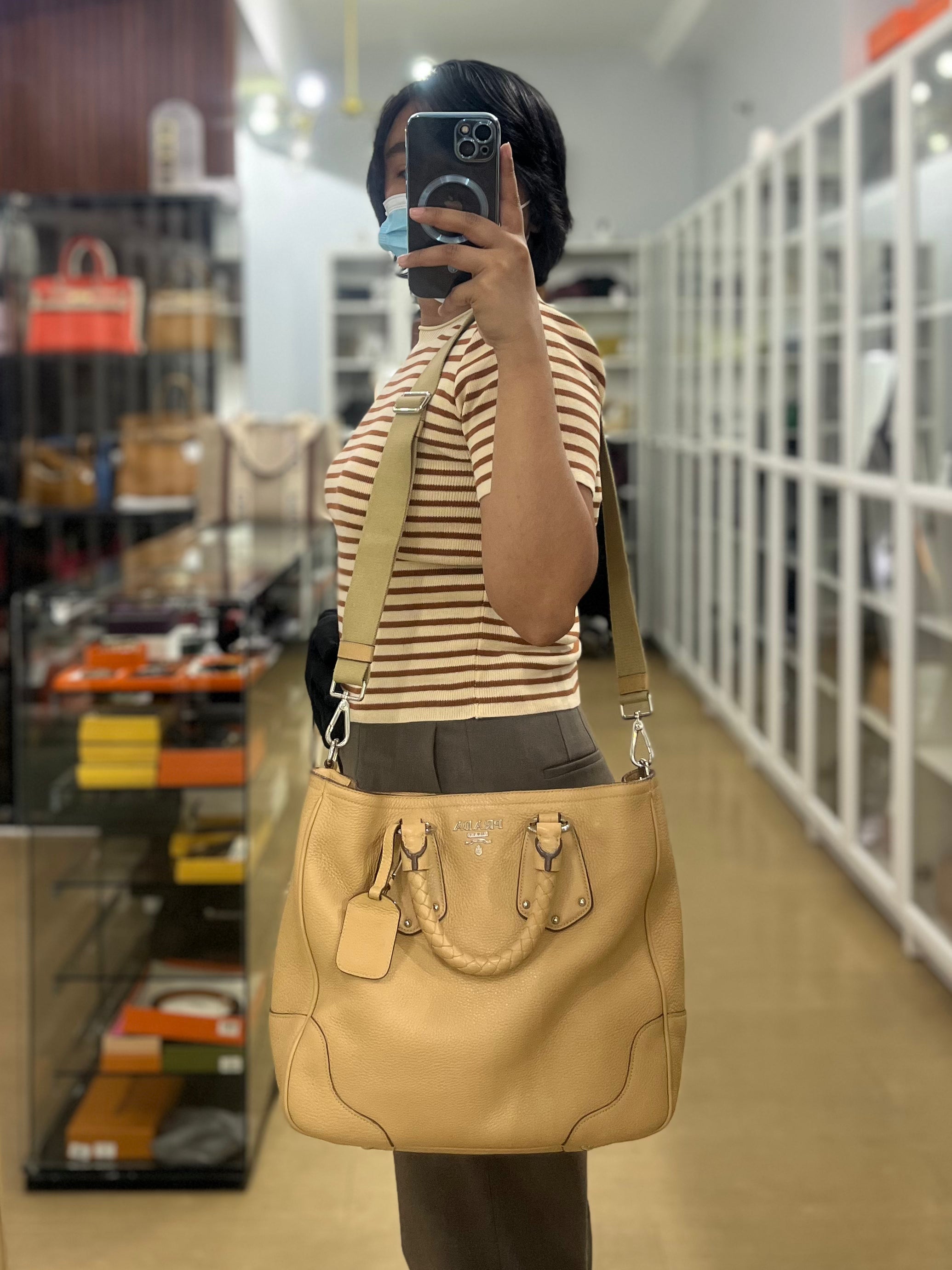 Daino Vitello Braided Handle Open Tote Bag | Purse Maison Luxury Bags Shop