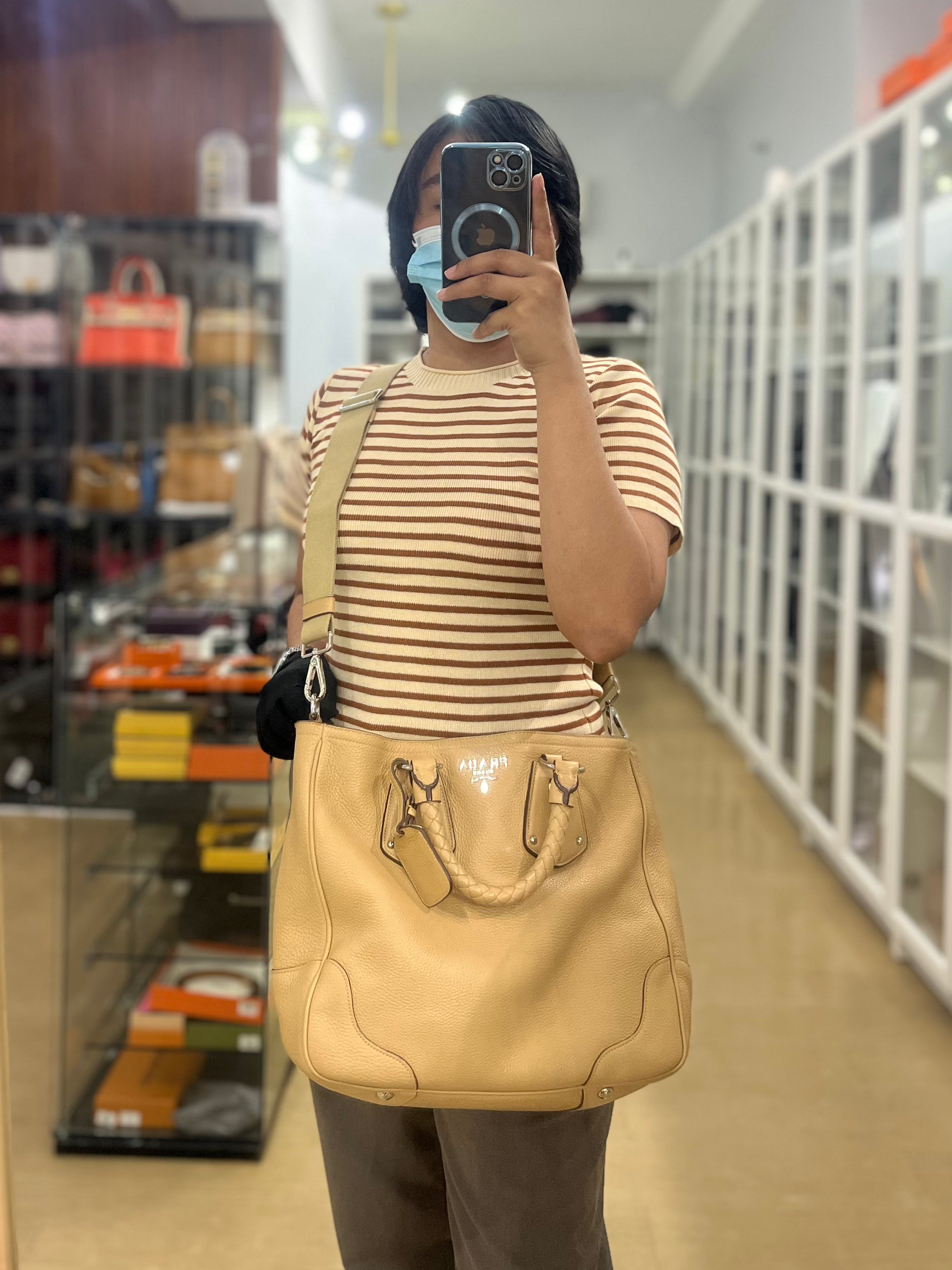 Daino Vitello Braided Handle Open Tote Bag | Purse Maison Luxury Bags Shop